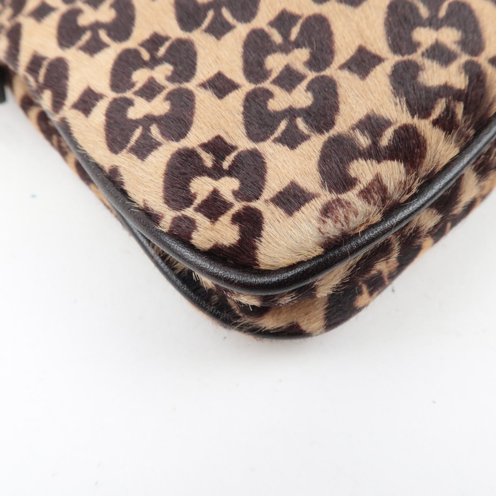 FENDI Geometric Calf hair Shoulder Bag Brown 8BR002