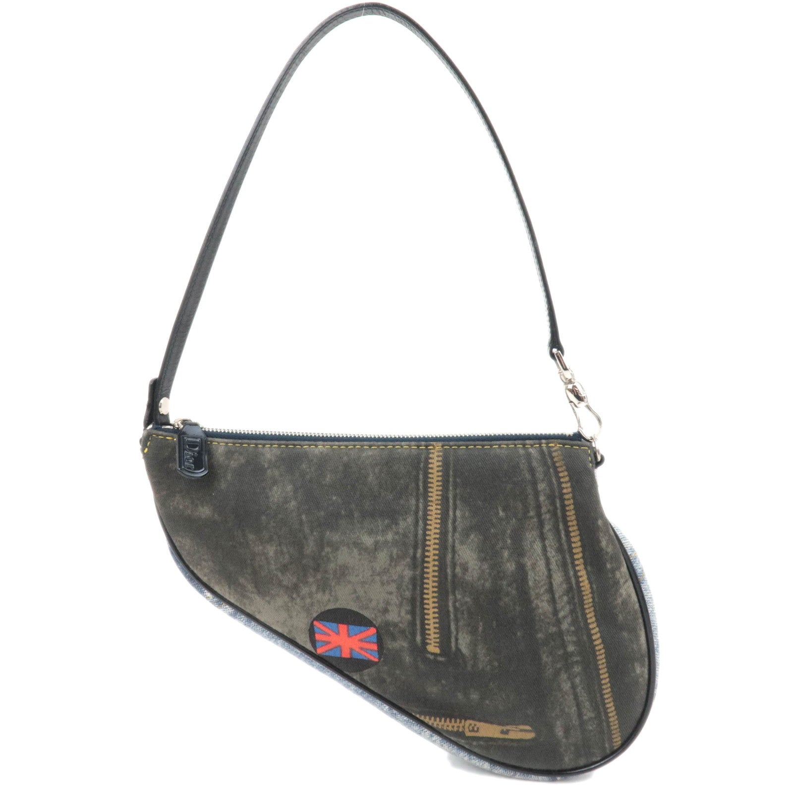 Christian Dior Speedway Denim Mini Saddle bag Canvas Patent Handbag Blue Gray