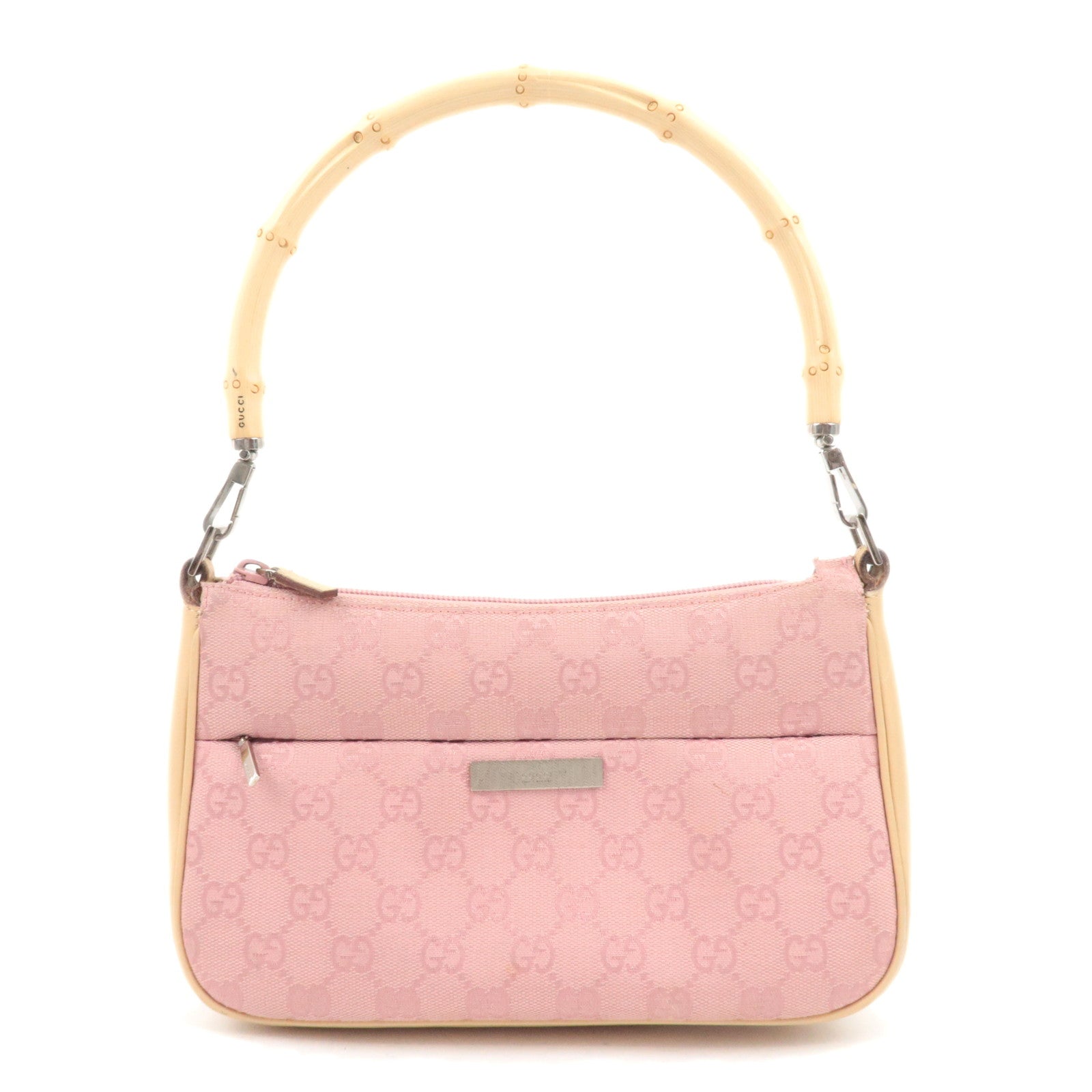 GUCCI Bamboo GG Canvas Shoulder Bag Pink Beige 001.387089191