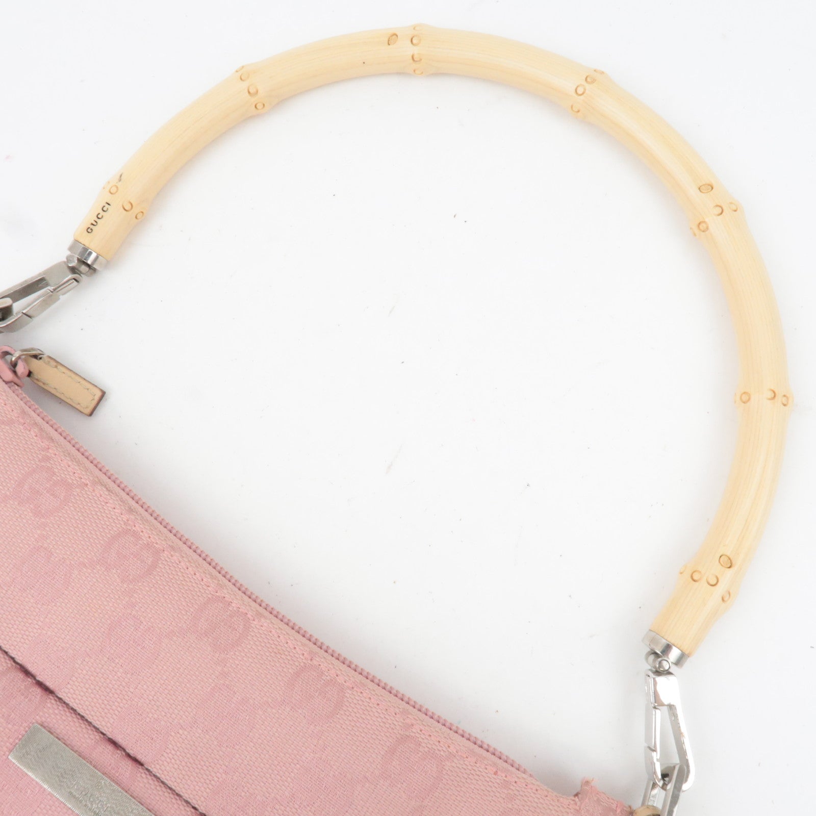 GUCCI Bamboo GG Canvas Shoulder Bag Pink Beige 001.3870