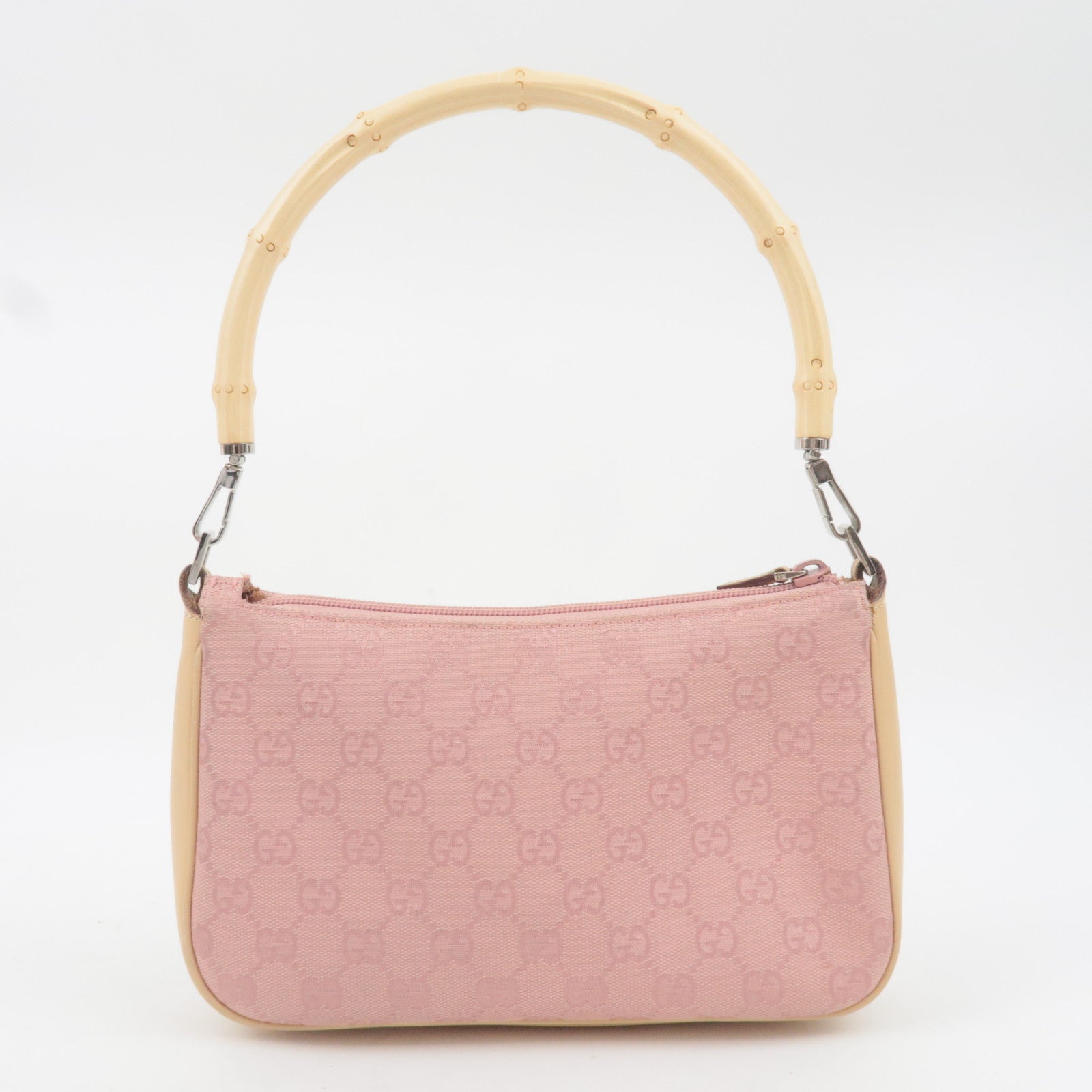 GUCCI Bamboo GG Canvas Shoulder Bag Pink Beige 001.3870