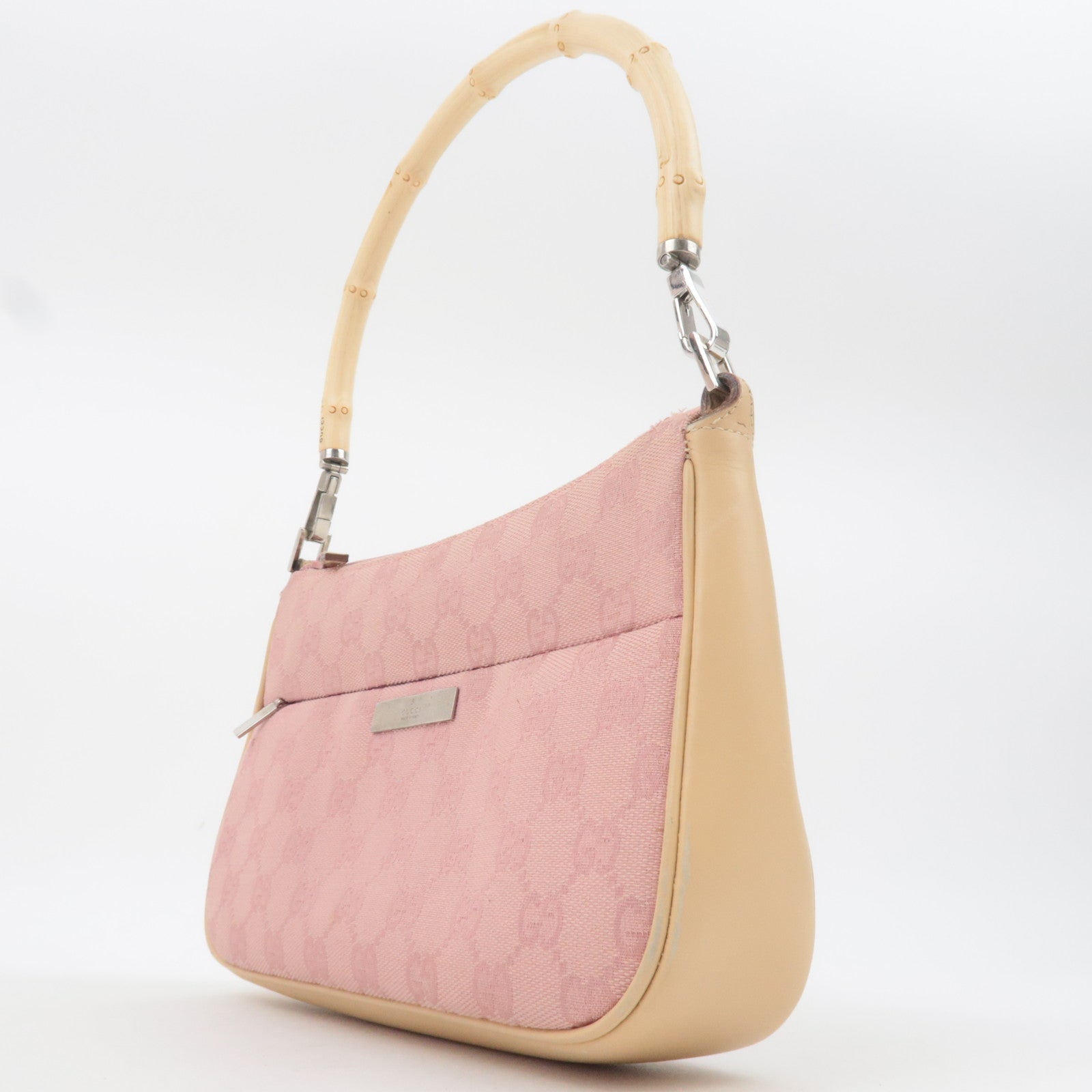 GUCCI Bamboo GG Canvas Shoulder Bag Pink Beige 001.3870