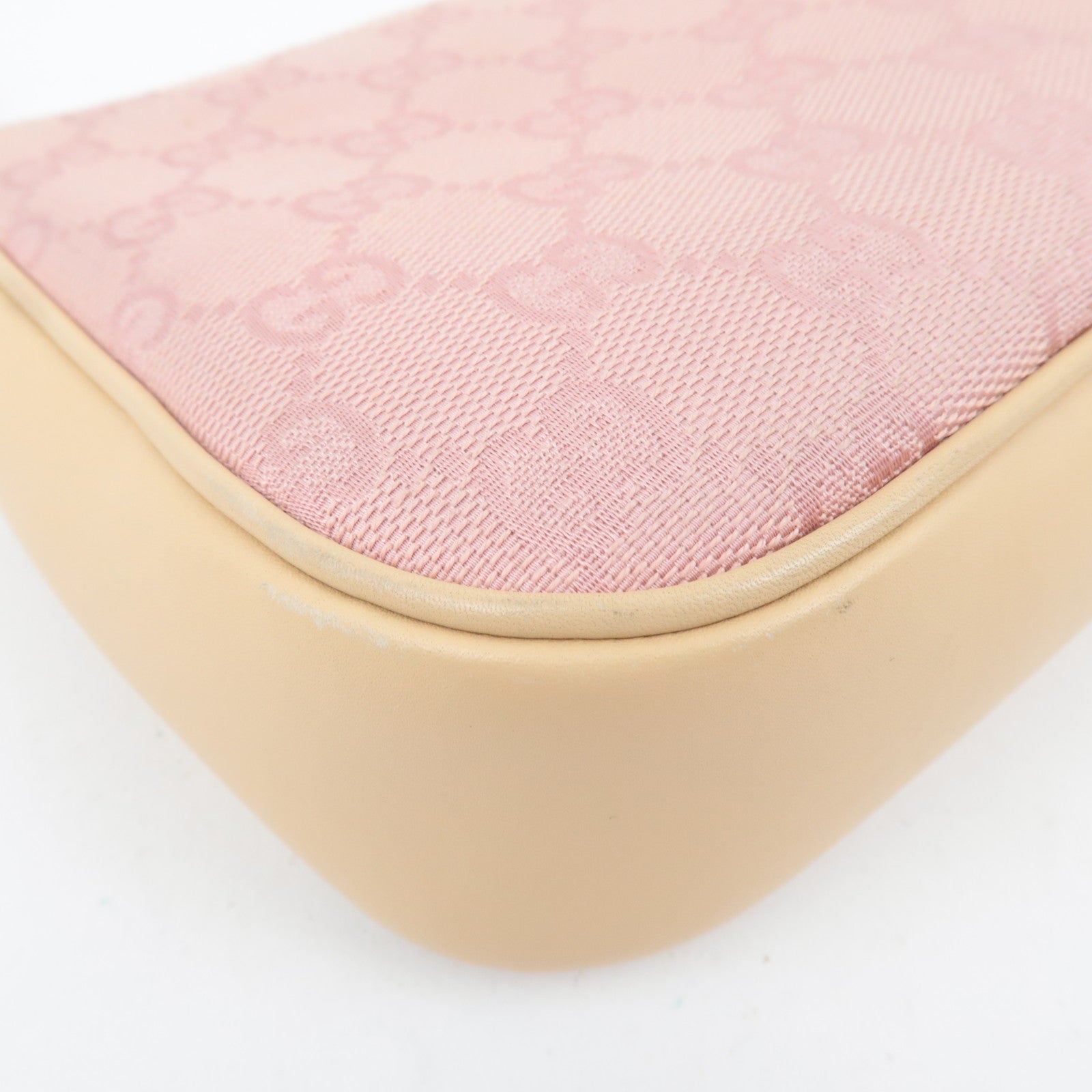 GUCCI Bamboo GG Canvas Shoulder Bag Pink Beige 001.3870