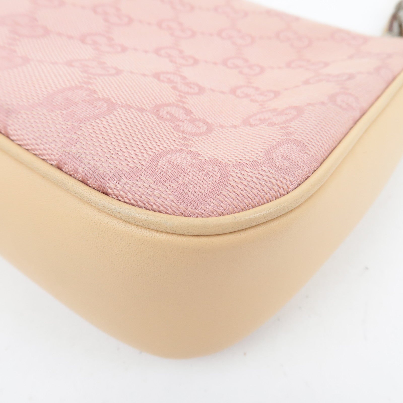 GUCCI Bamboo GG Canvas Shoulder Bag Pink Beige 001.3870