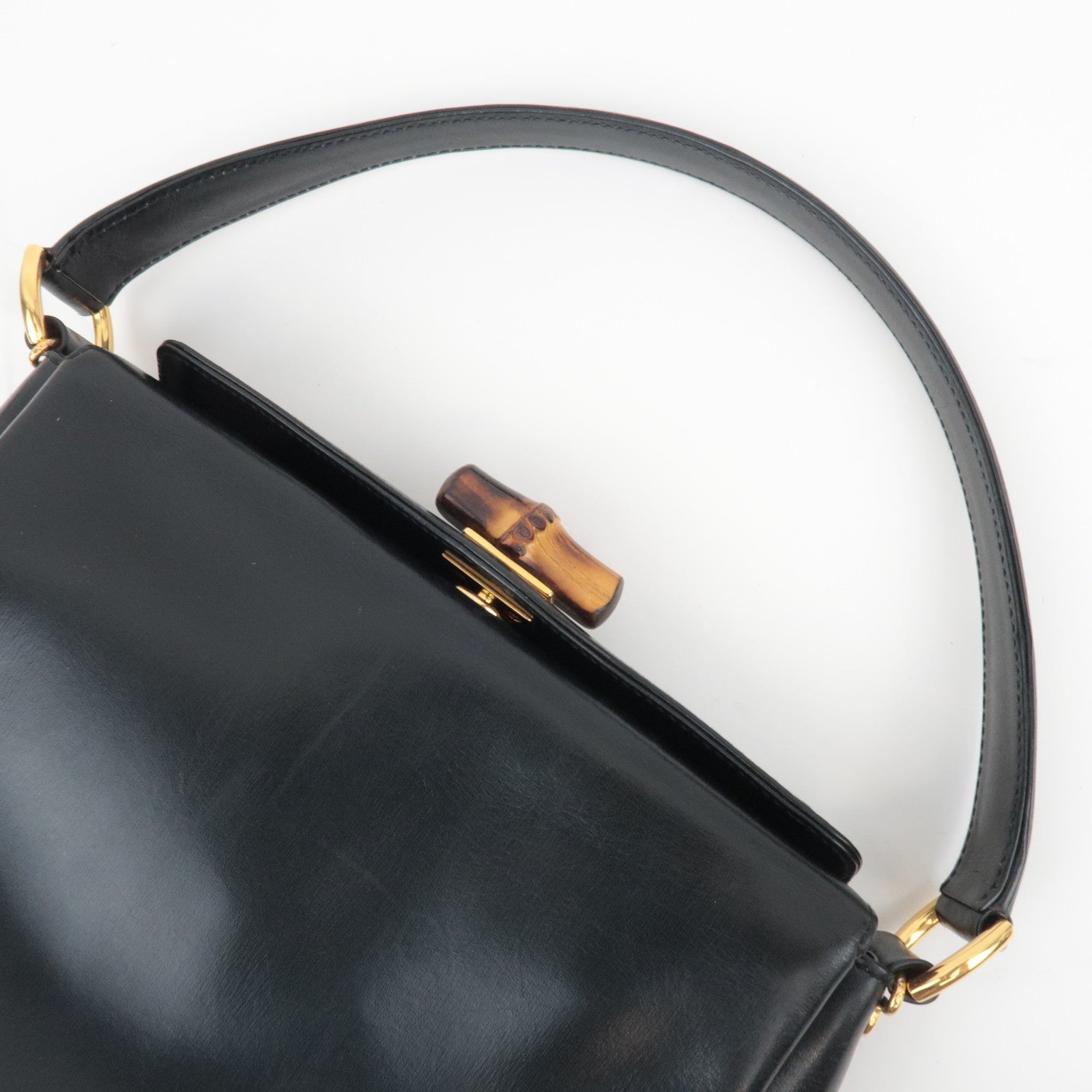 GUCCI Bamboo Turn Lock Leather Shoulder Bag Black 000.2048.0175