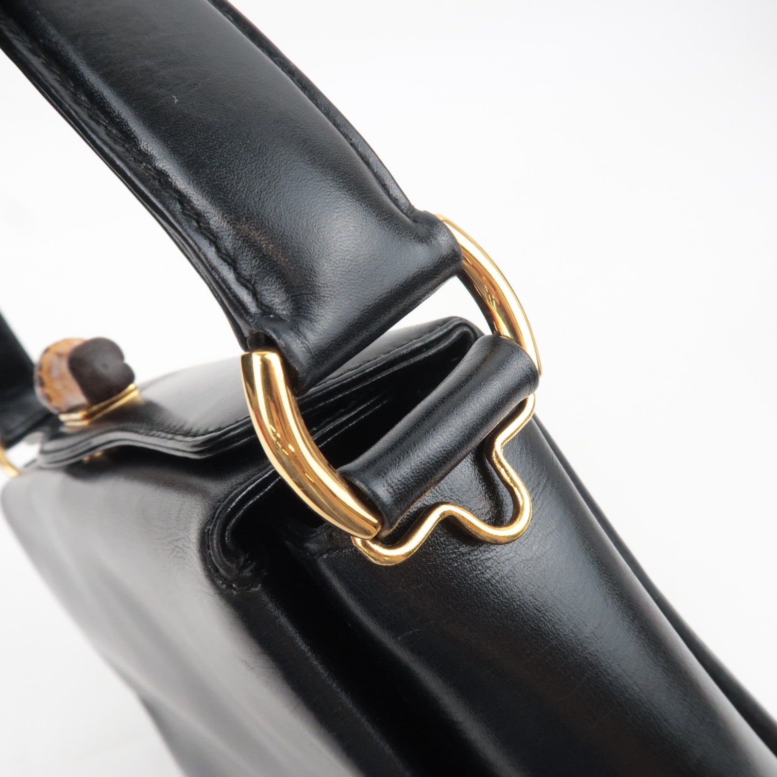 GUCCI Bamboo Turn Lock Leather Shoulder Bag Black 000.2048.0175