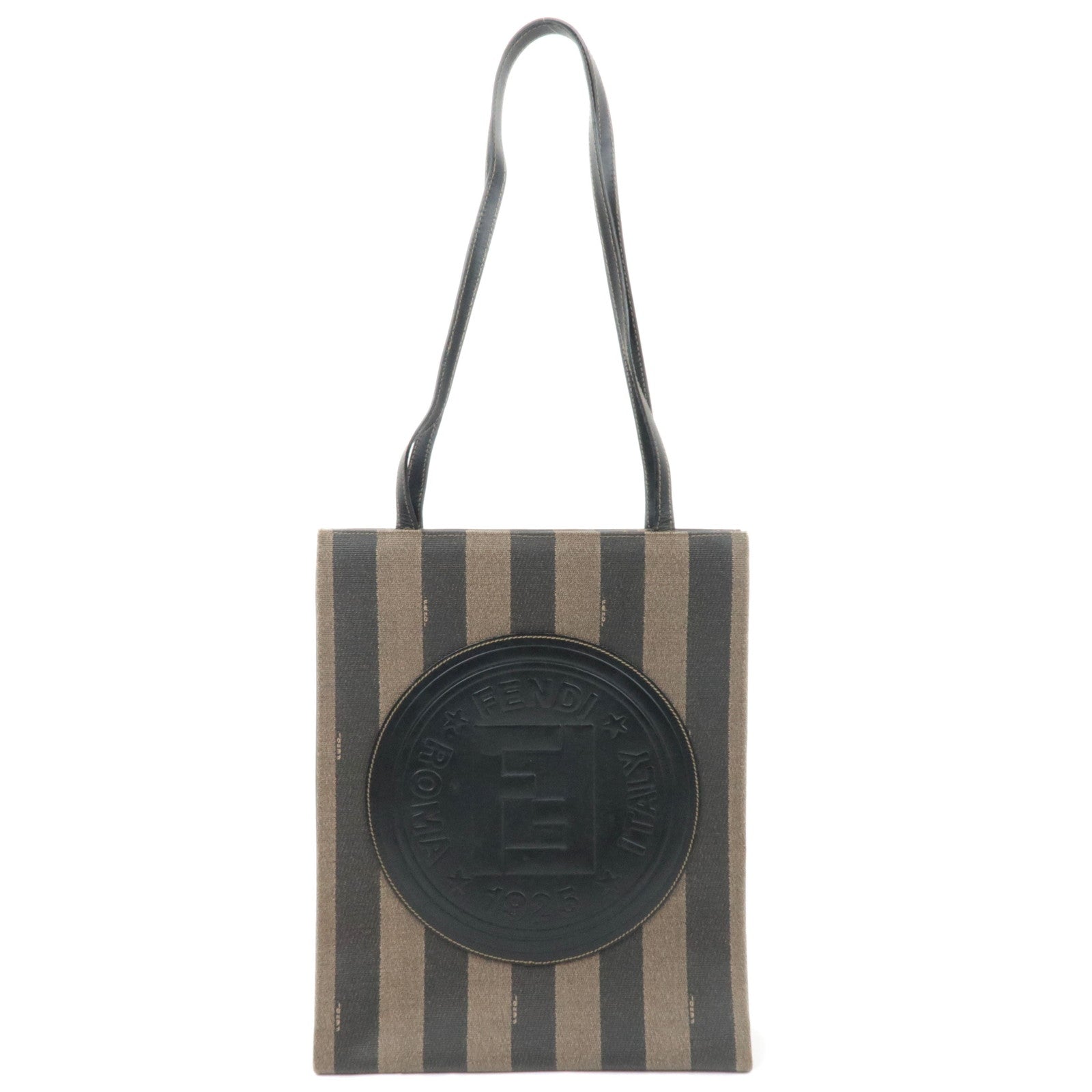 FENDI Pequin PVC Leather Tote Bag Khaki Black89206
