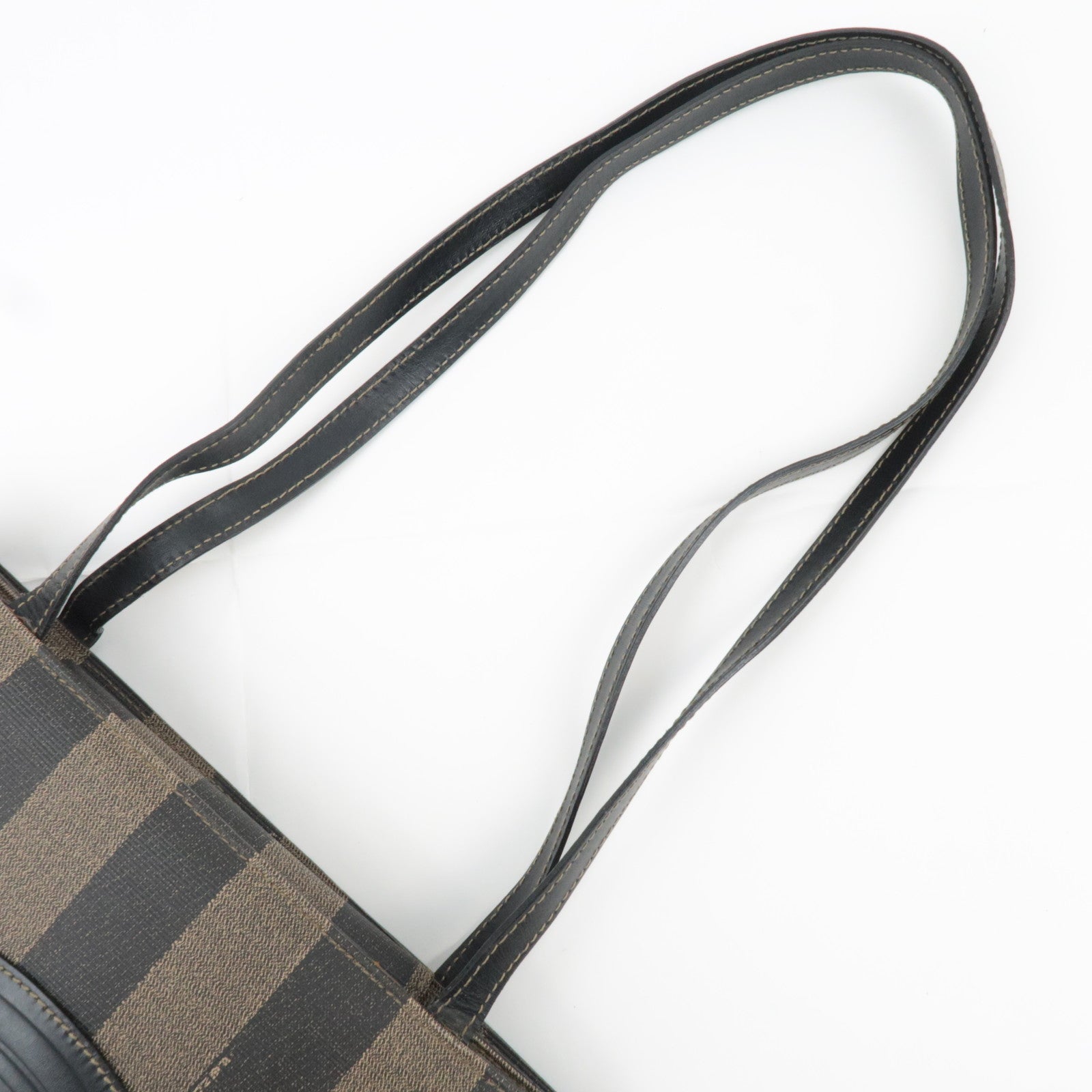 FENDI Pequin PVC Leather Tote Bag Khaki Black