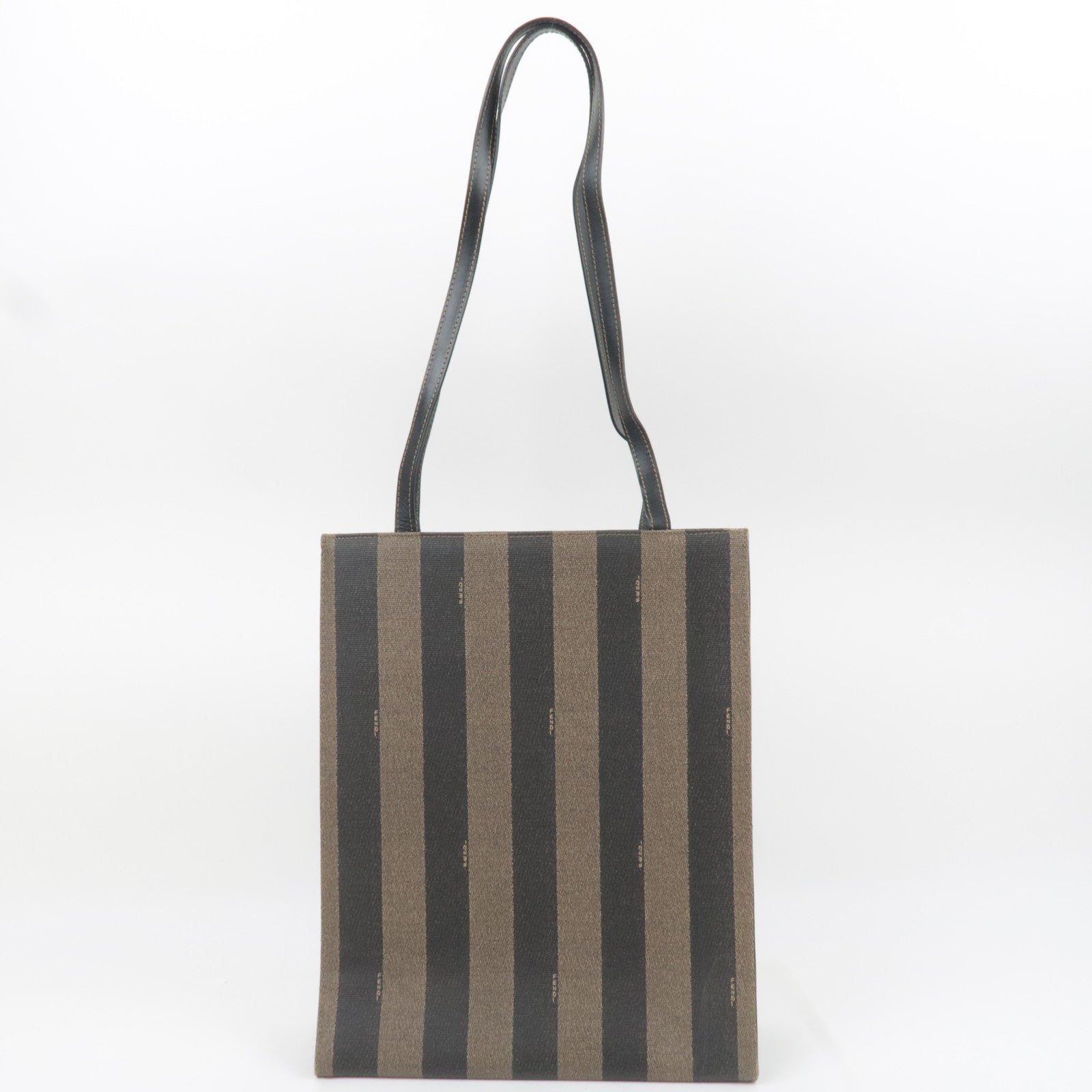 FENDI Pequin PVC Leather Tote Bag Khaki Black