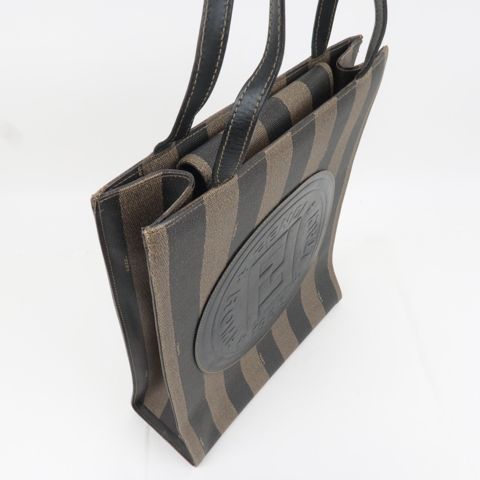 FENDI Pequin PVC Leather Tote Bag Khaki Black