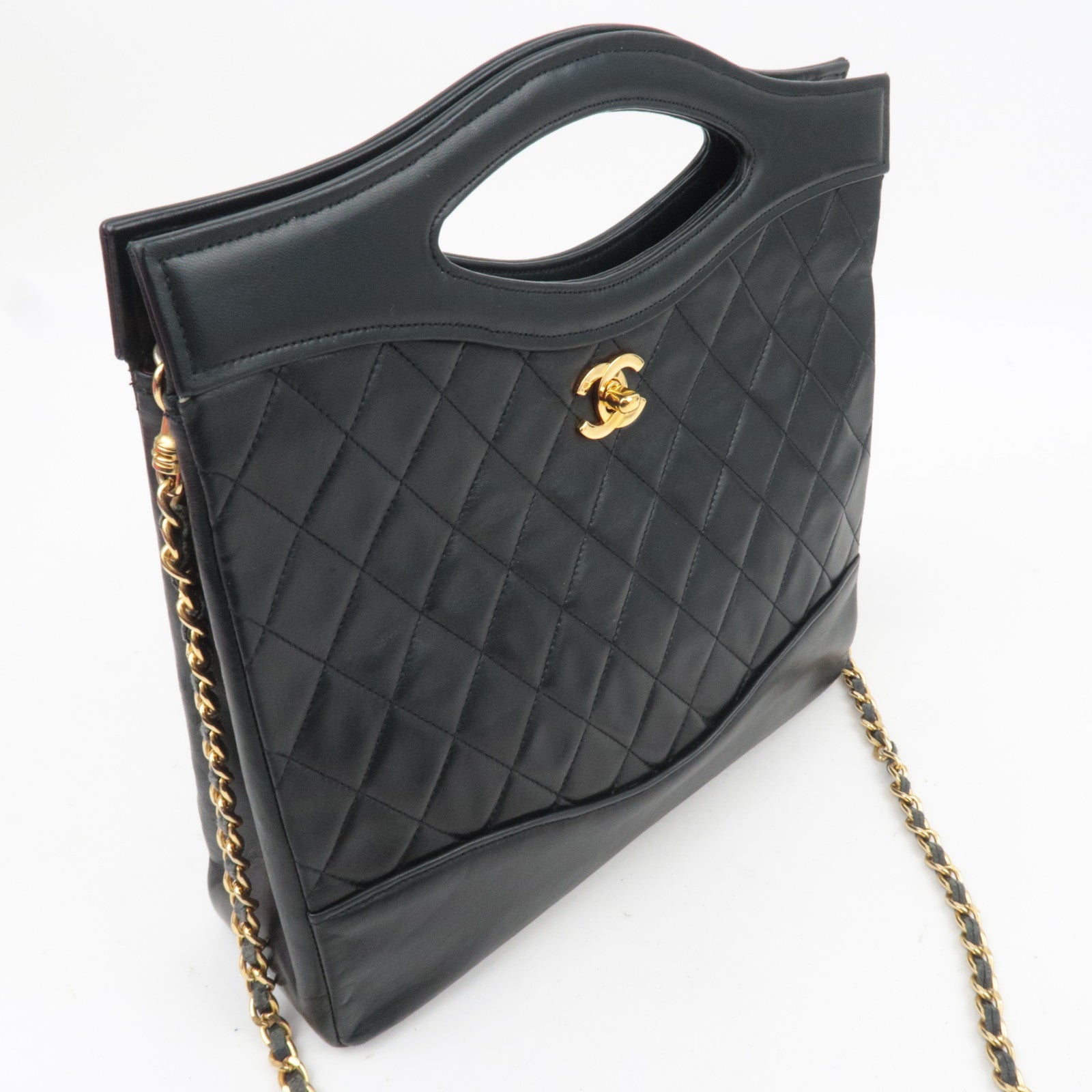 CHANEL 31 (Old model) Matelasse 2Way Chain Shoulder Bag Lambskin Black Gold HDW