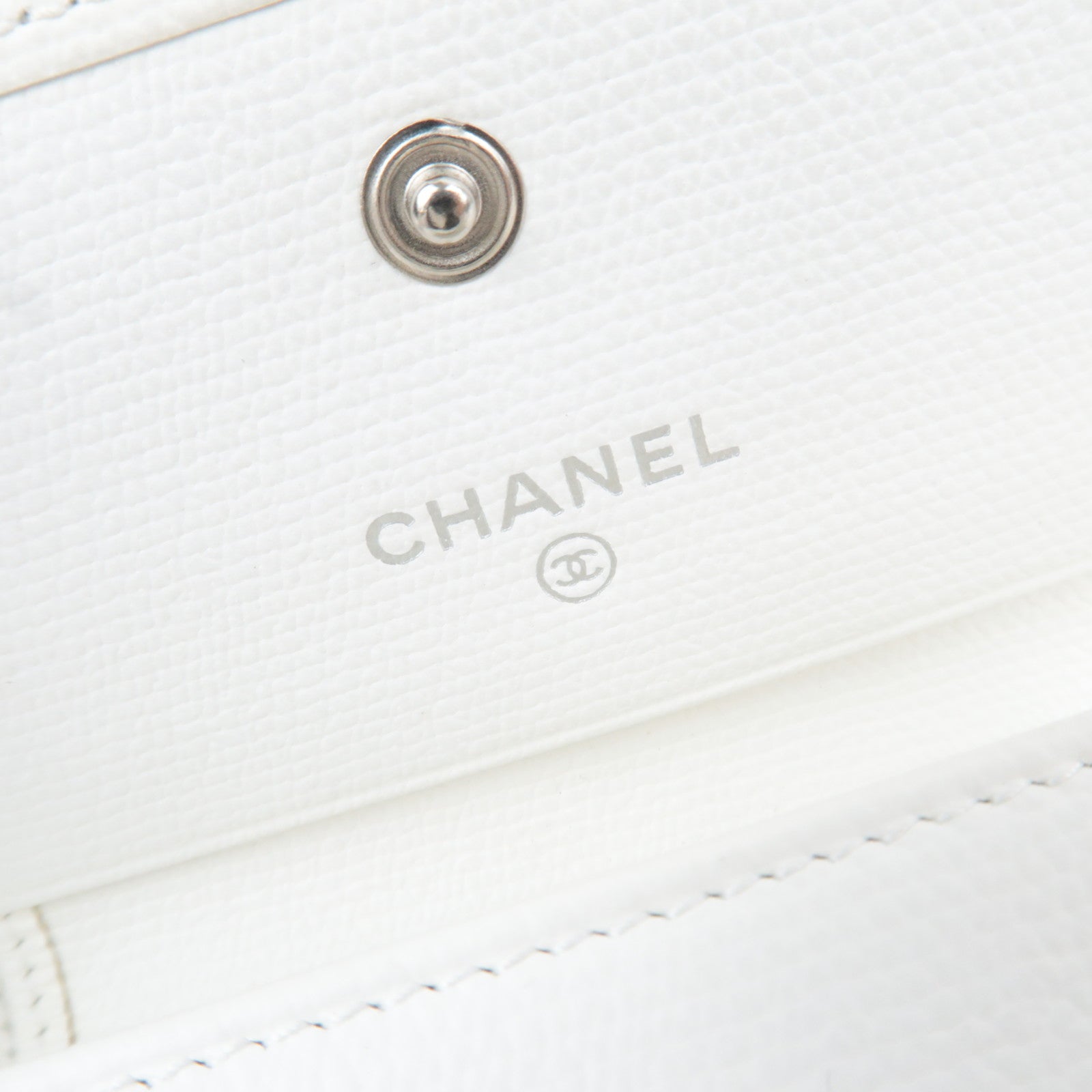 CHANEL Coco Button Leather Wallet White
