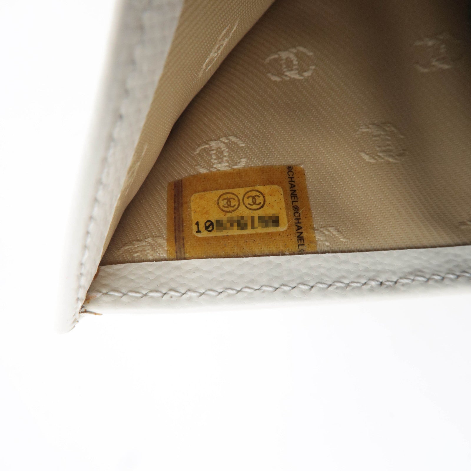 CHANEL Coco Button Leather Wallet White