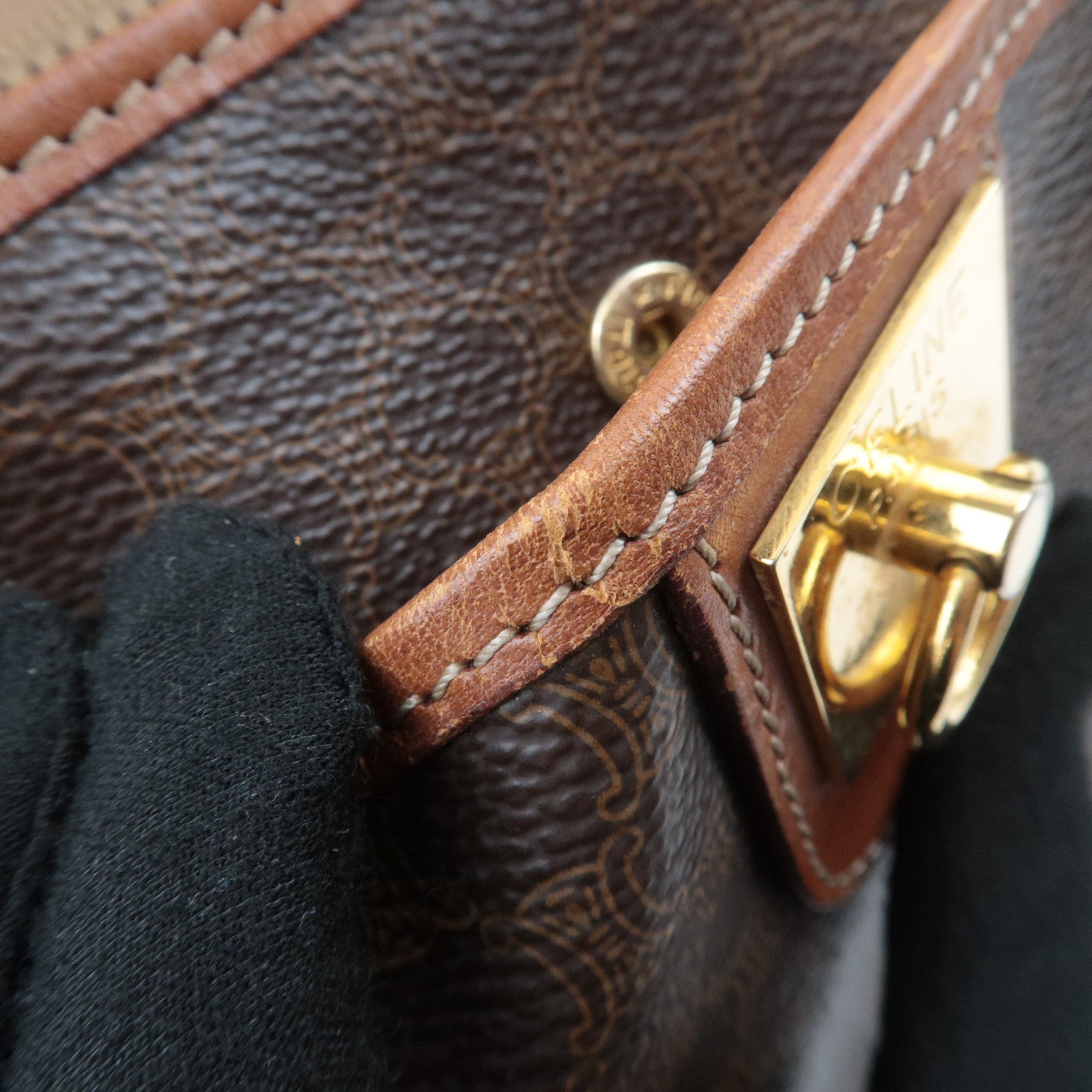 CELINE Macadam PVC Leather Clutch Bag Brown