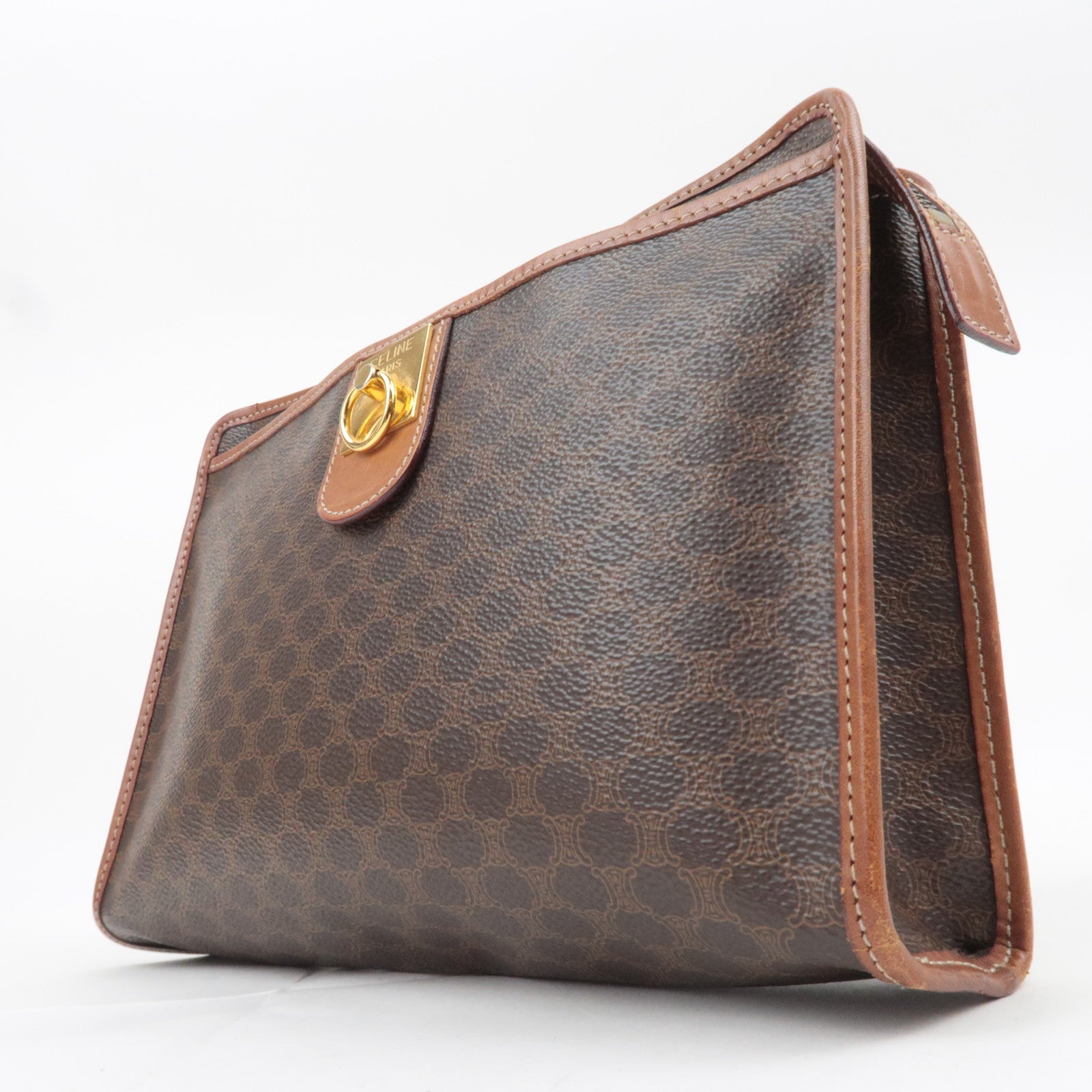 CELINE Macadam PVC Leather Clutch Bag Brown
