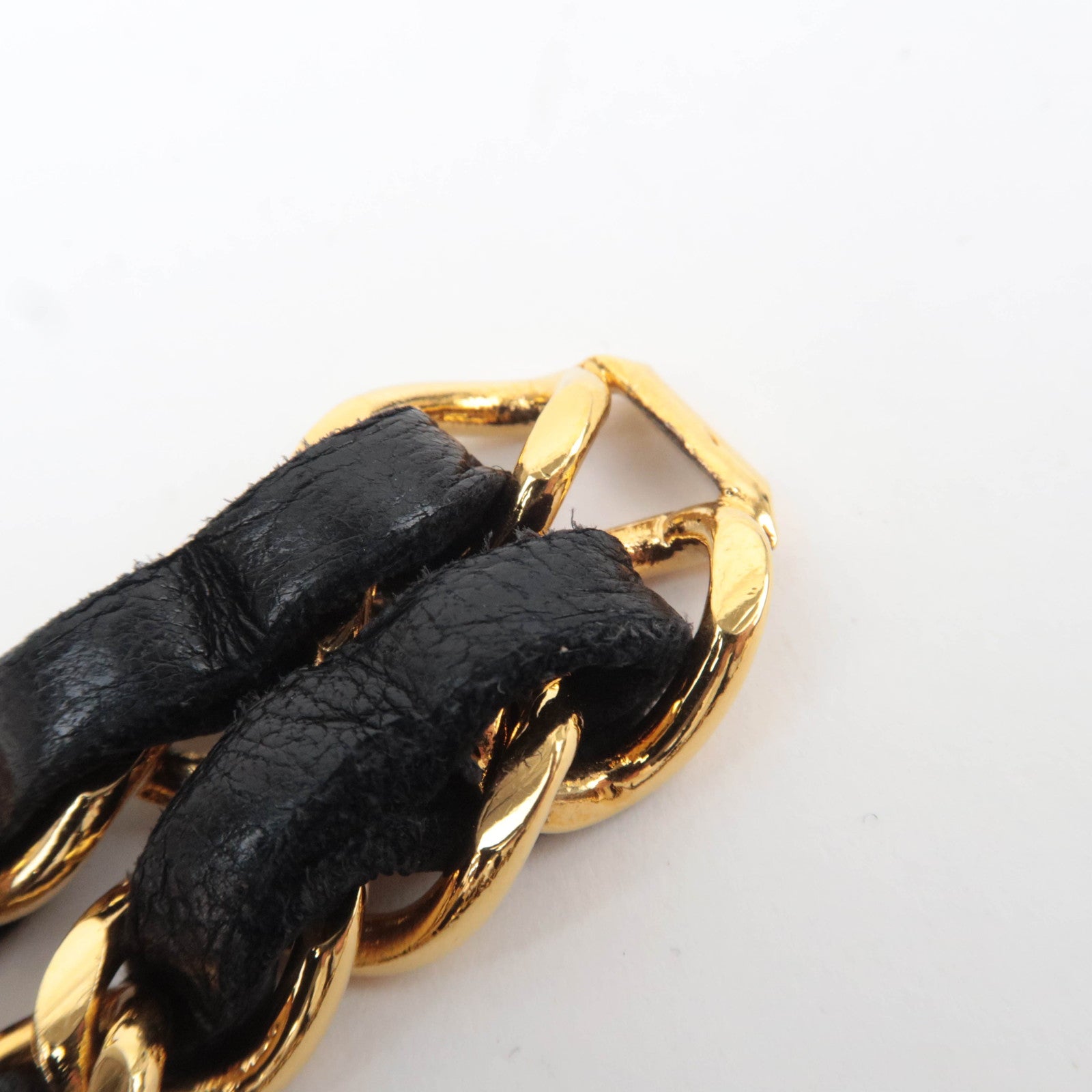 CHANEL Coco Mark Double Leather Chain Belt Waist Around 80cm Gold Black