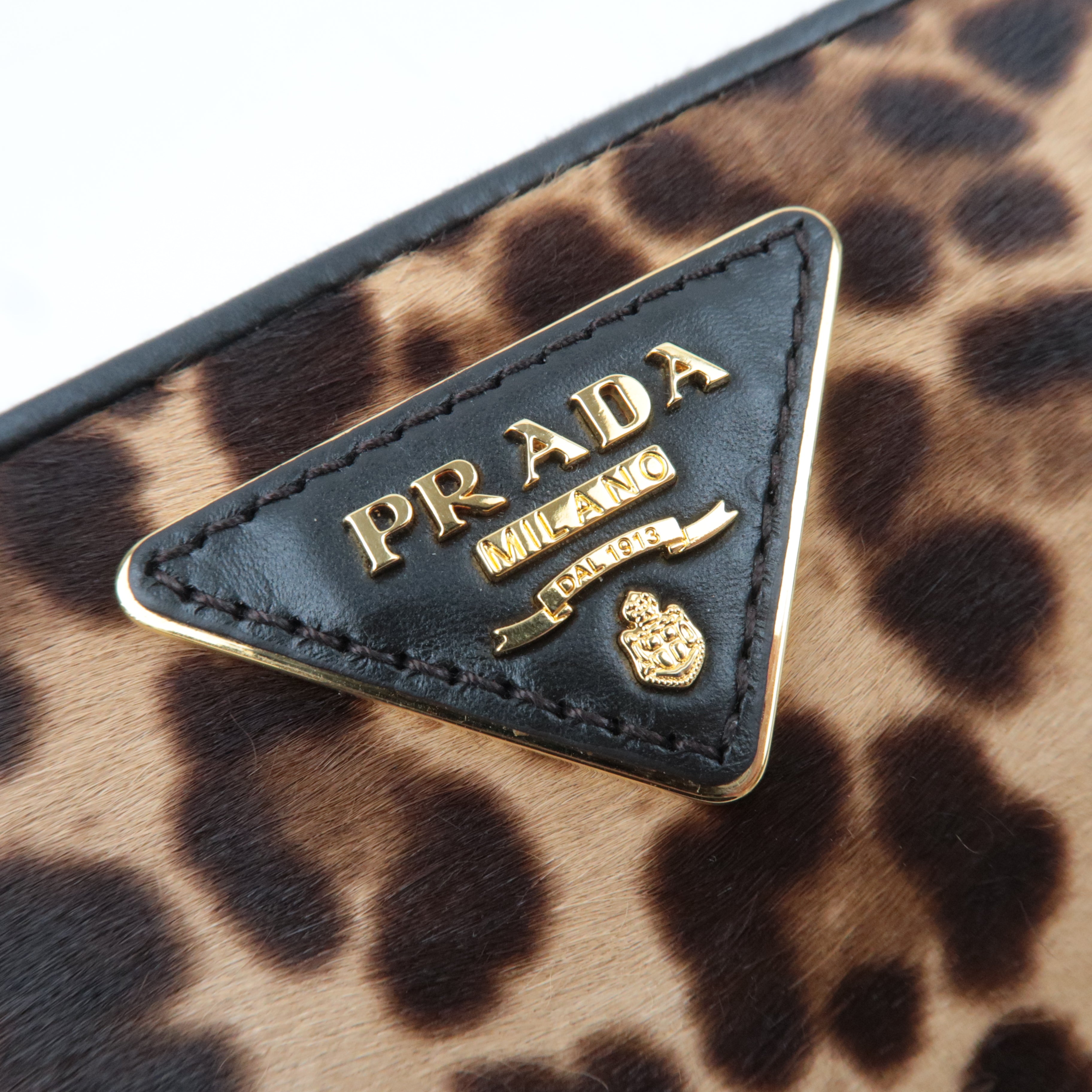 PRADA Leopard Calf Hair Long Wallet Brown 1M0506