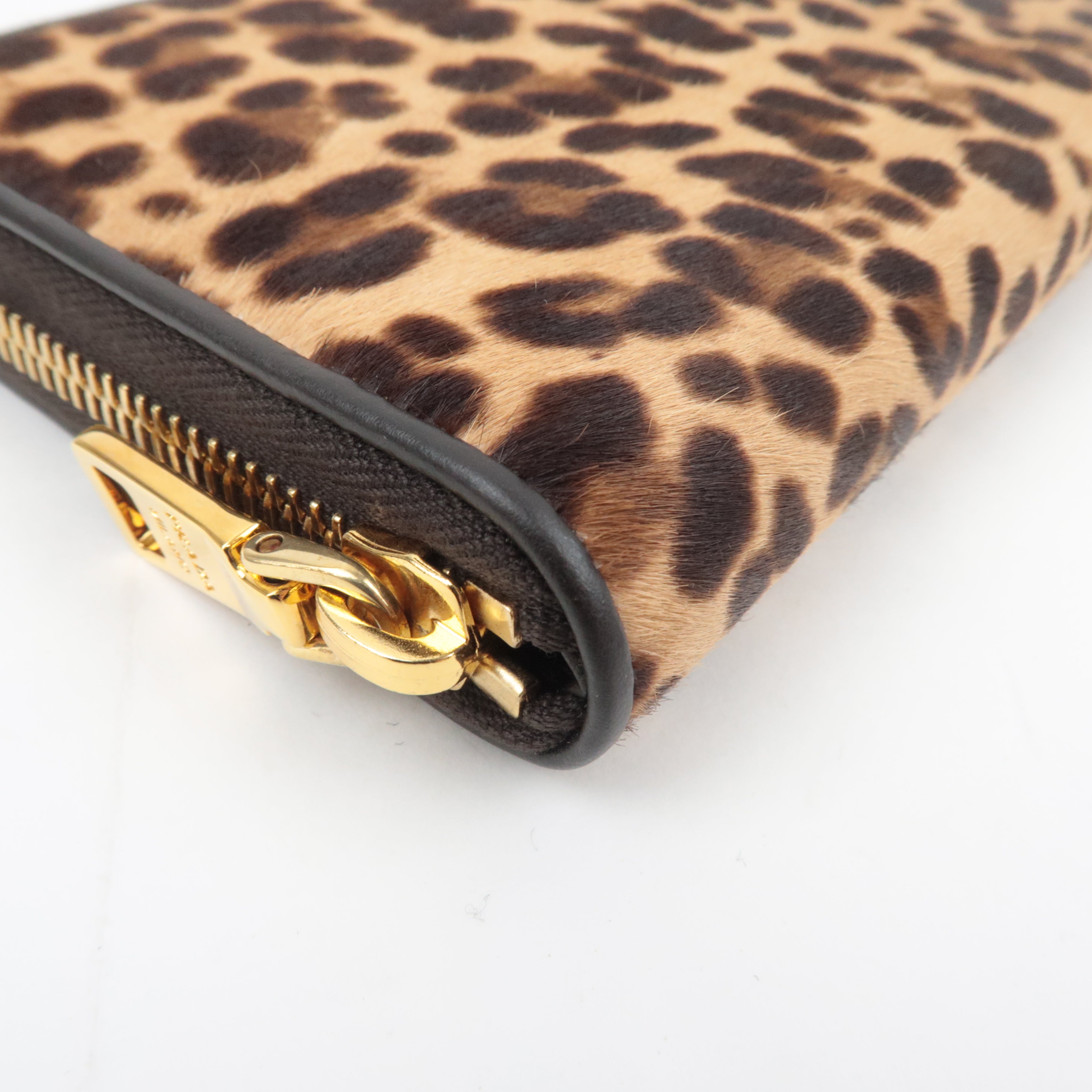 PRADA Leopard Calf Hair Long Wallet Brown 1M0506