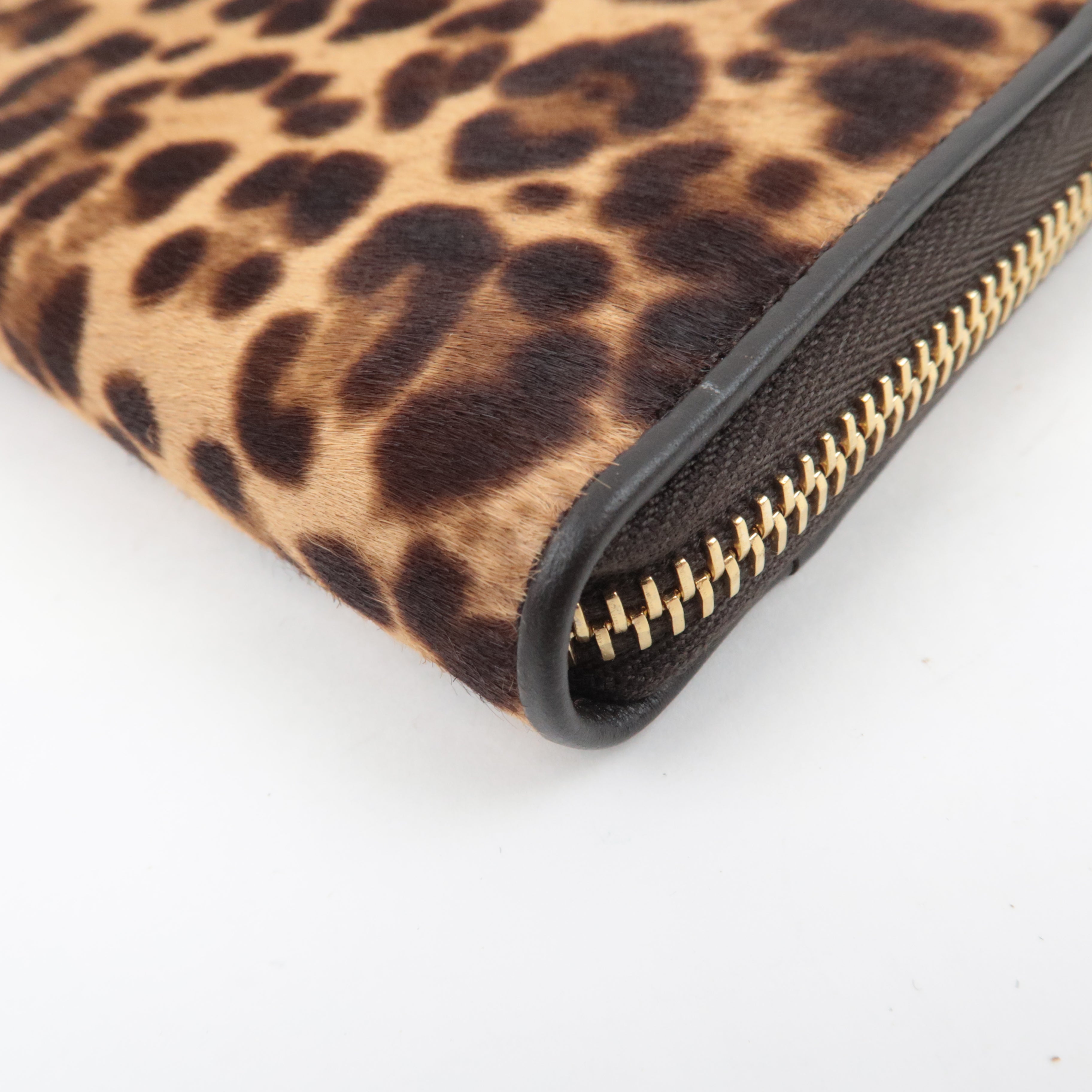 PRADA Leopard Calf Hair Long Wallet Brown 1M0506