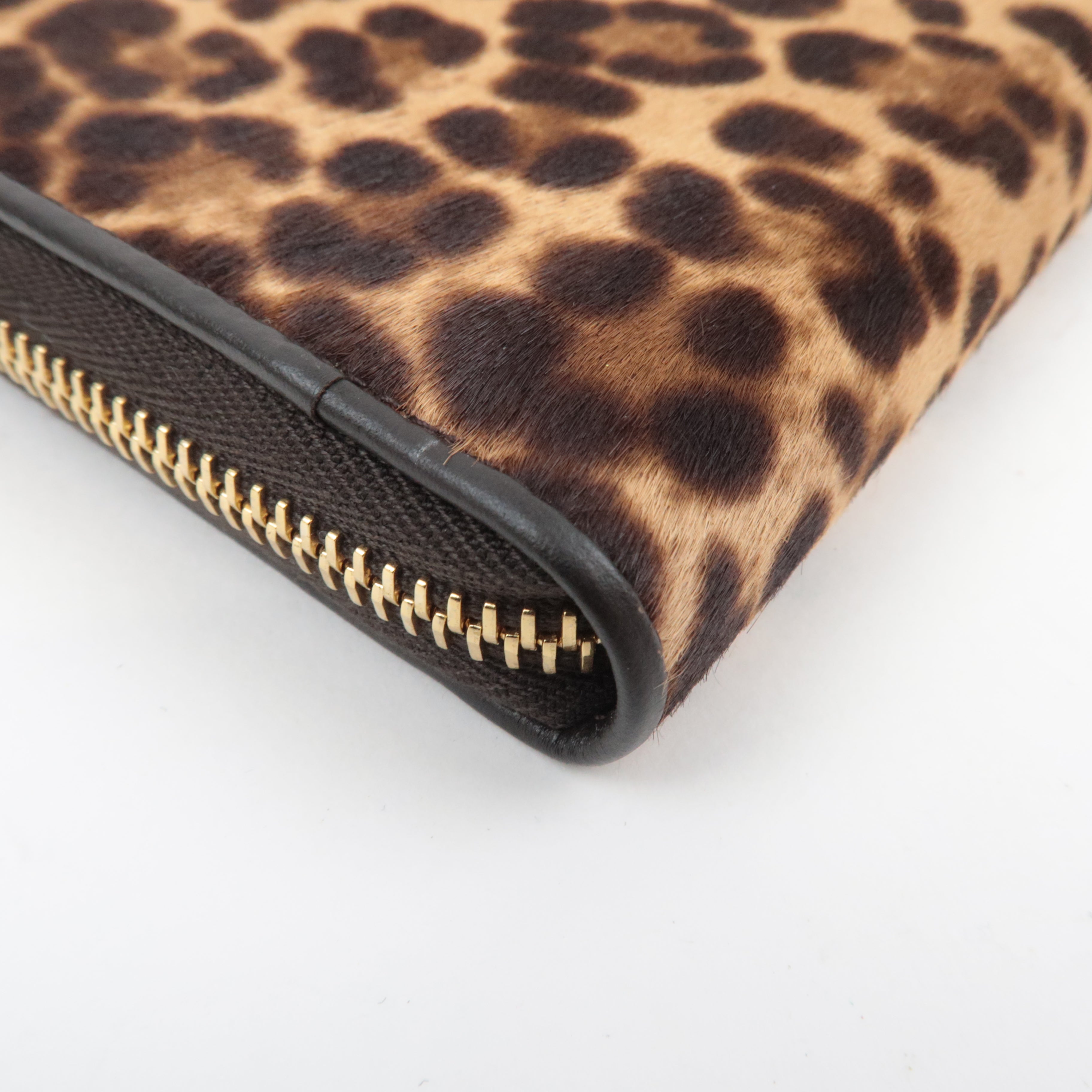 PRADA Leopard Calf Hair Long Wallet Brown 1M0506