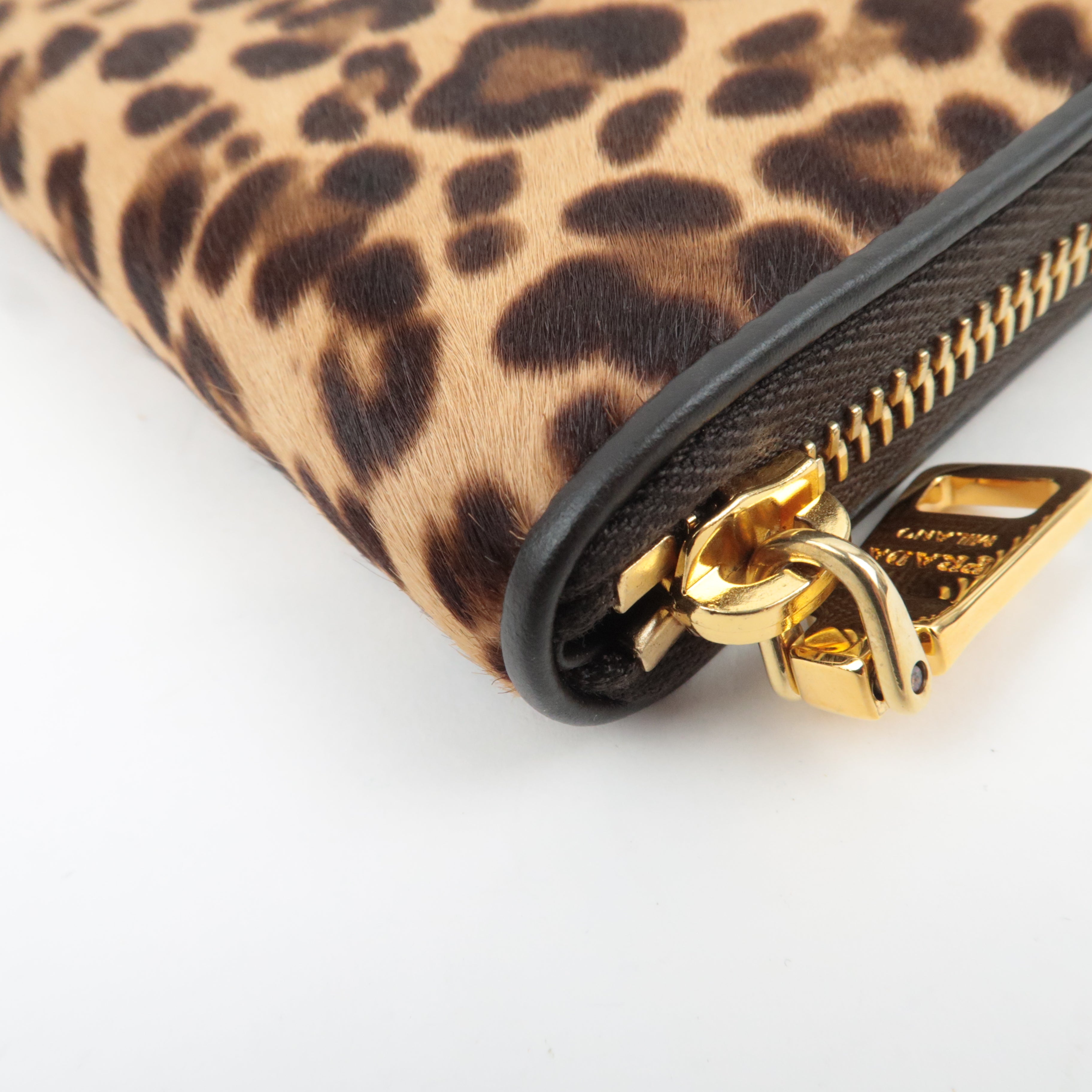 PRADA Leopard Calf Hair Long Wallet Brown 1M0506
