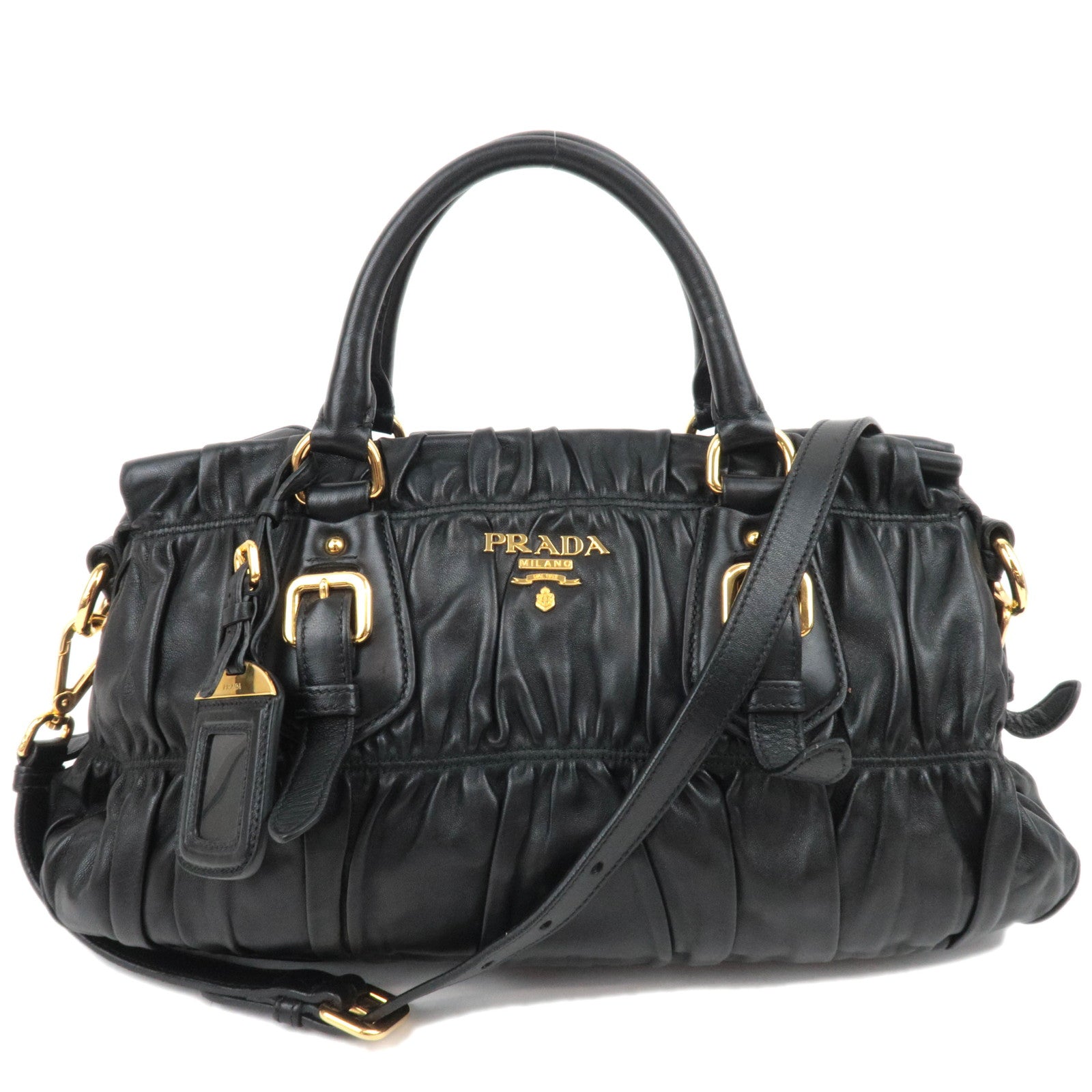 PRADA Gathered Nappa Leather 2Way Handbag Black BN140789261