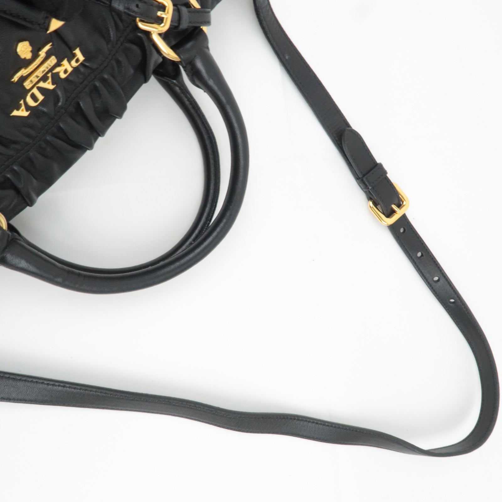 PRADA Gathered Nappa Leather 2Way Handbag Black BN1407