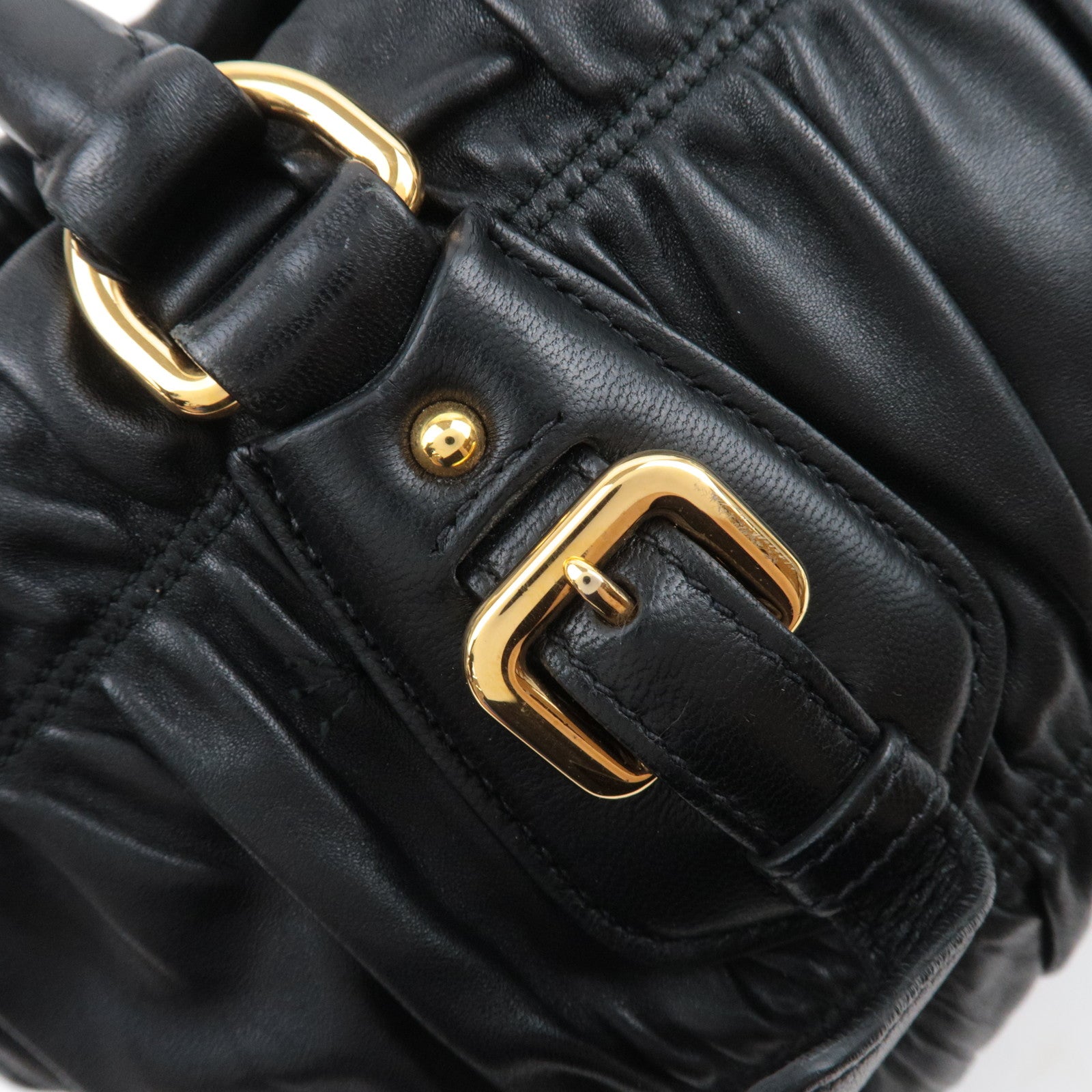 PRADA Gathered Nappa Leather 2Way Handbag Black BN1407