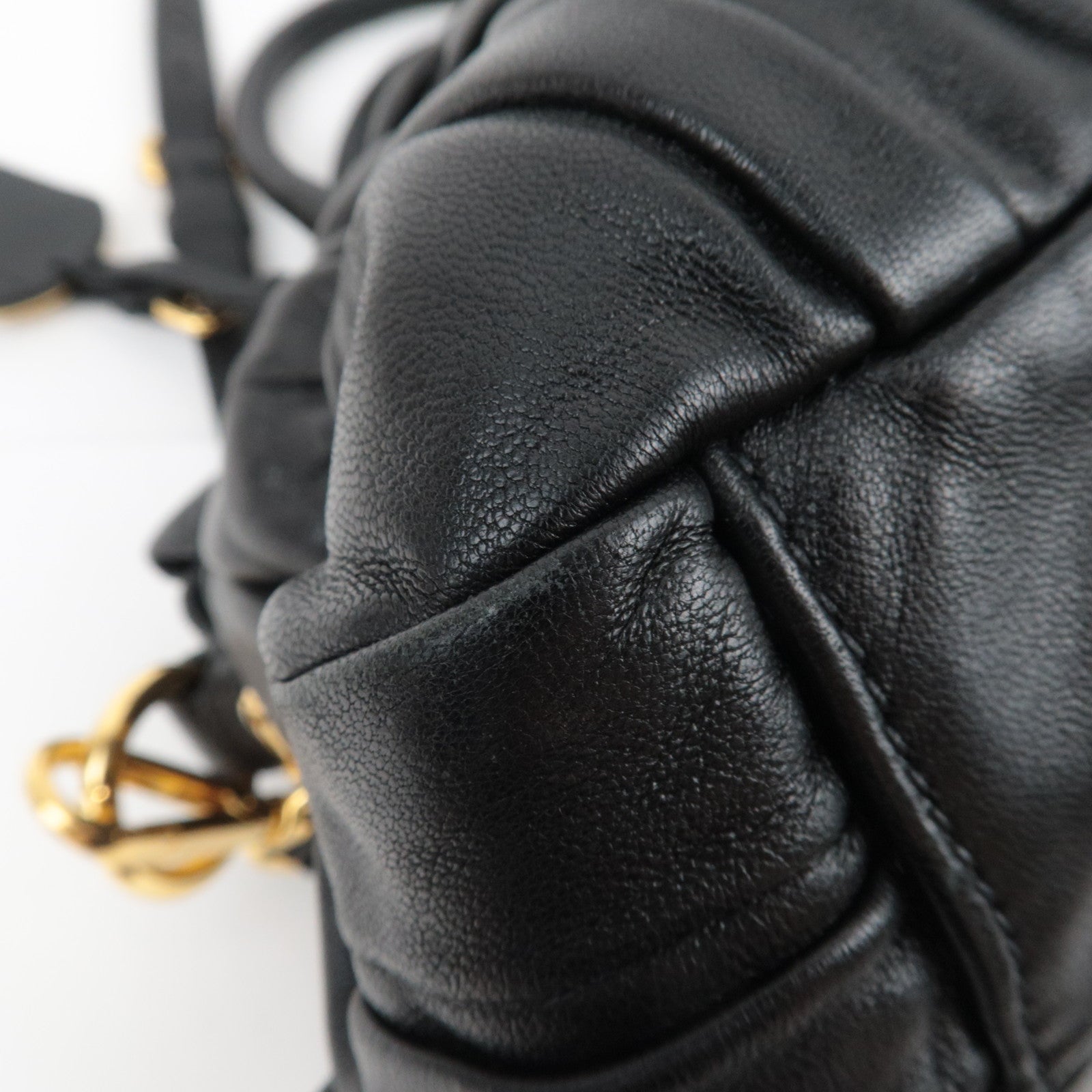 PRADA Gathered Nappa Leather 2Way Handbag Black BN1407