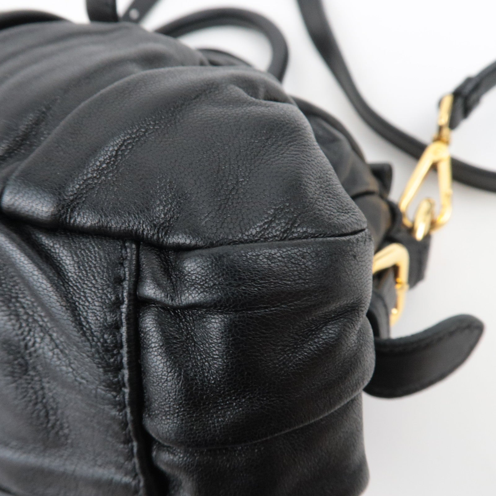 PRADA Gathered Nappa Leather 2Way Handbag Black BN1407