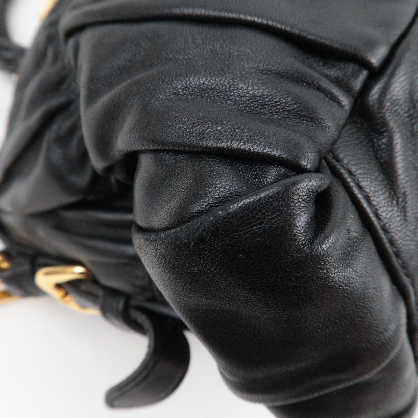 PRADA Gathered Nappa Leather 2Way Handbag Black BN1407