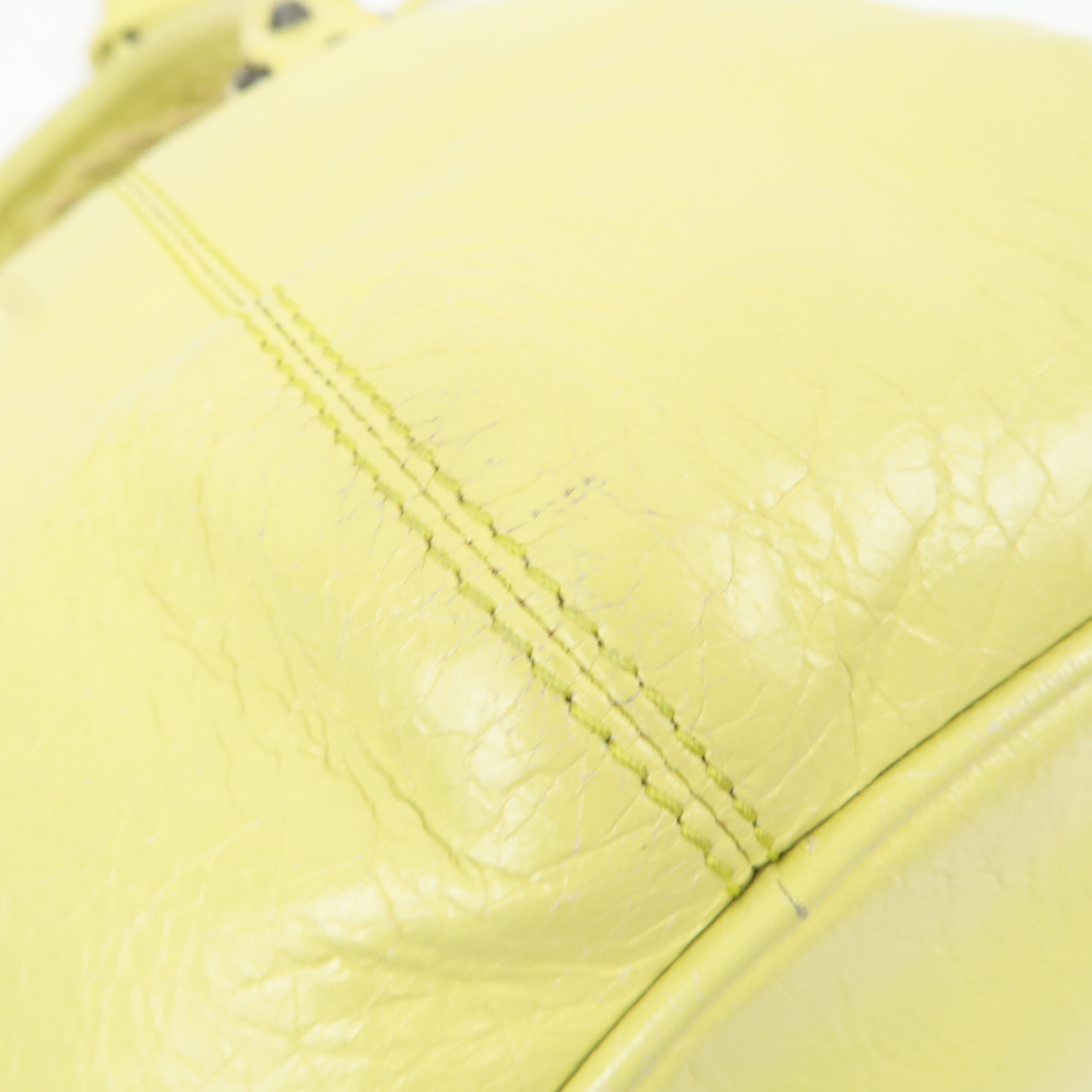 BALENCIAGA Classic Mini Pom Pom Handbag Leather Lime Yellow 246438