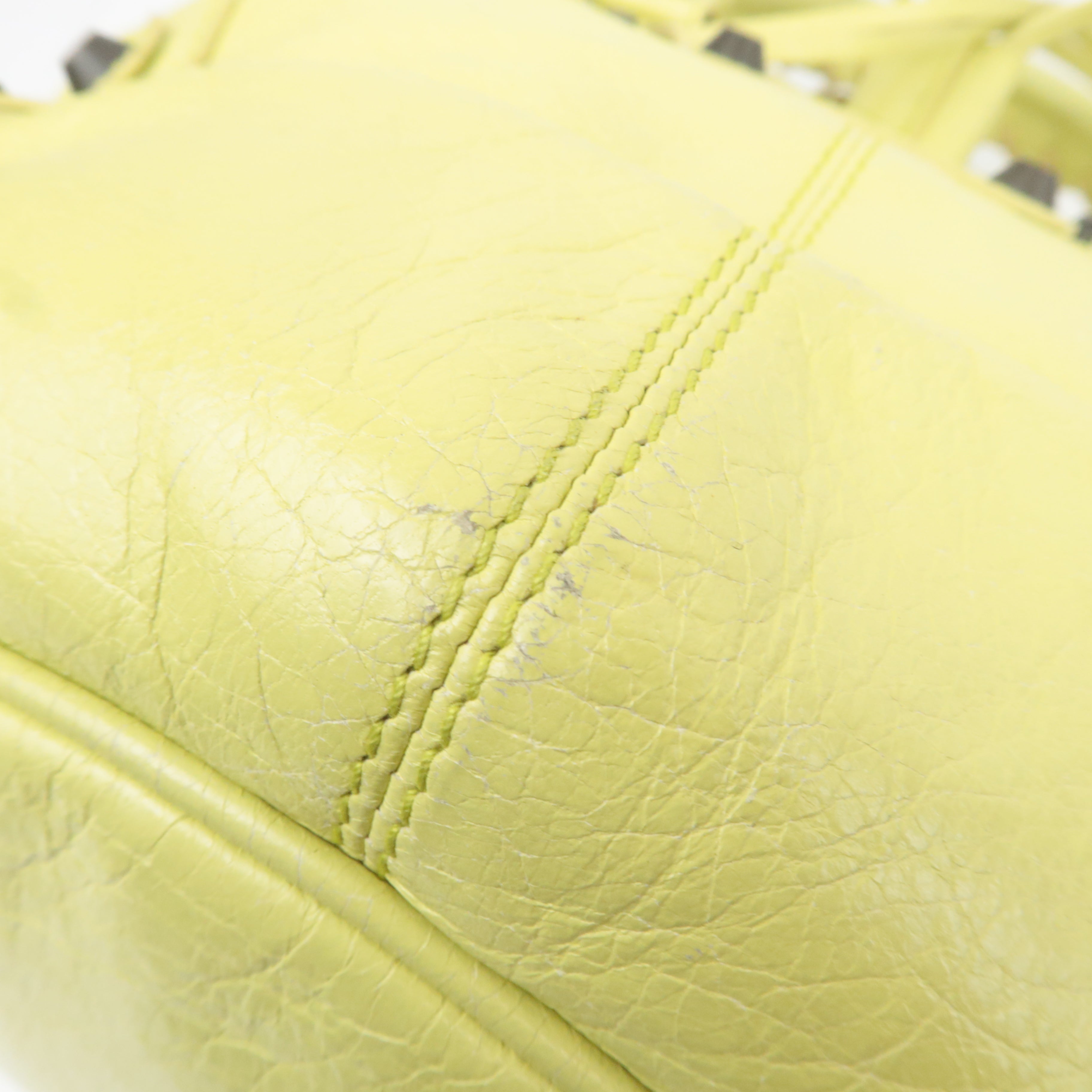 BALENCIAGA Classic Mini Pom Pom Handbag Leather Lime Yellow 246438