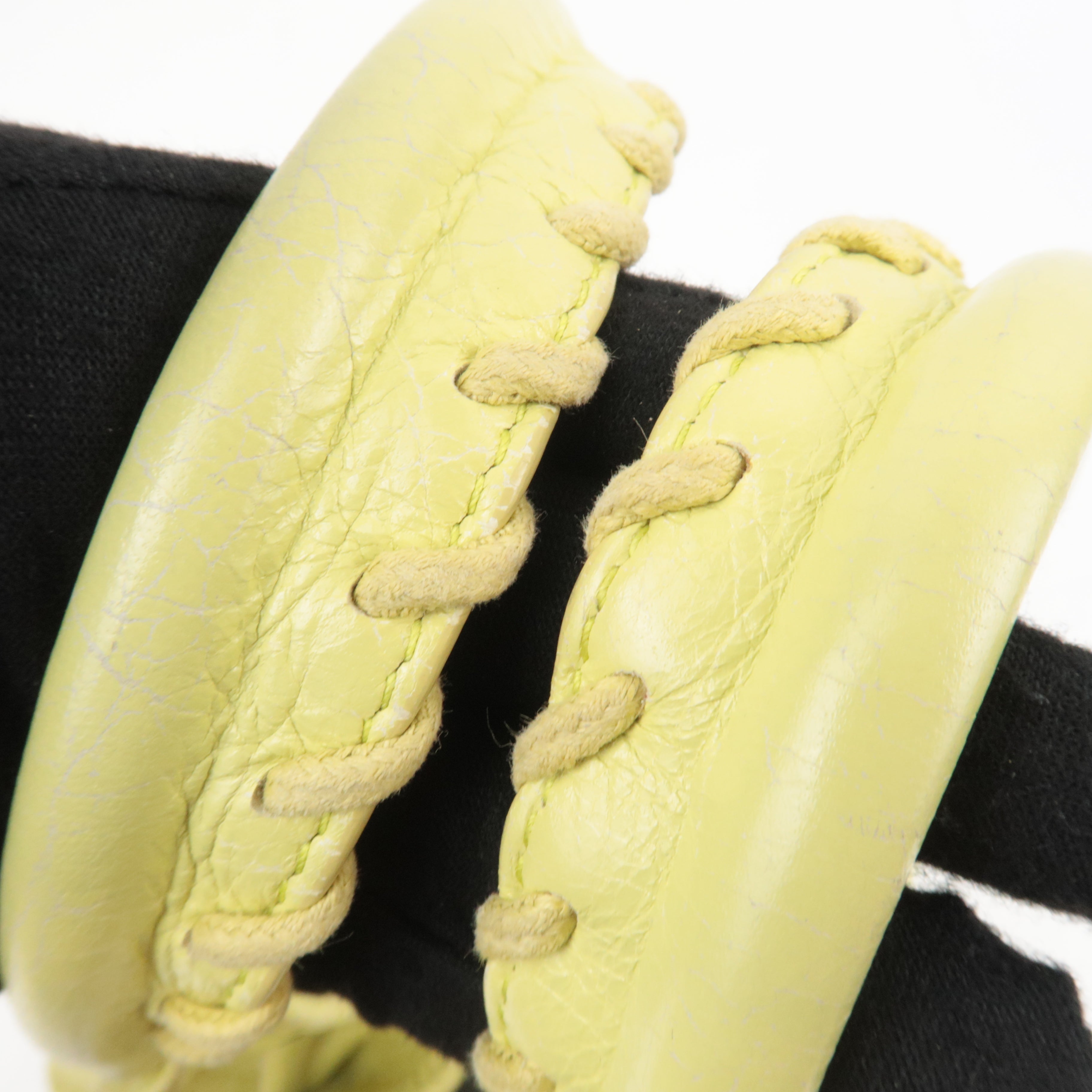 BALENCIAGA Classic Mini Pom Pom Handbag Leather Lime Yellow 246438