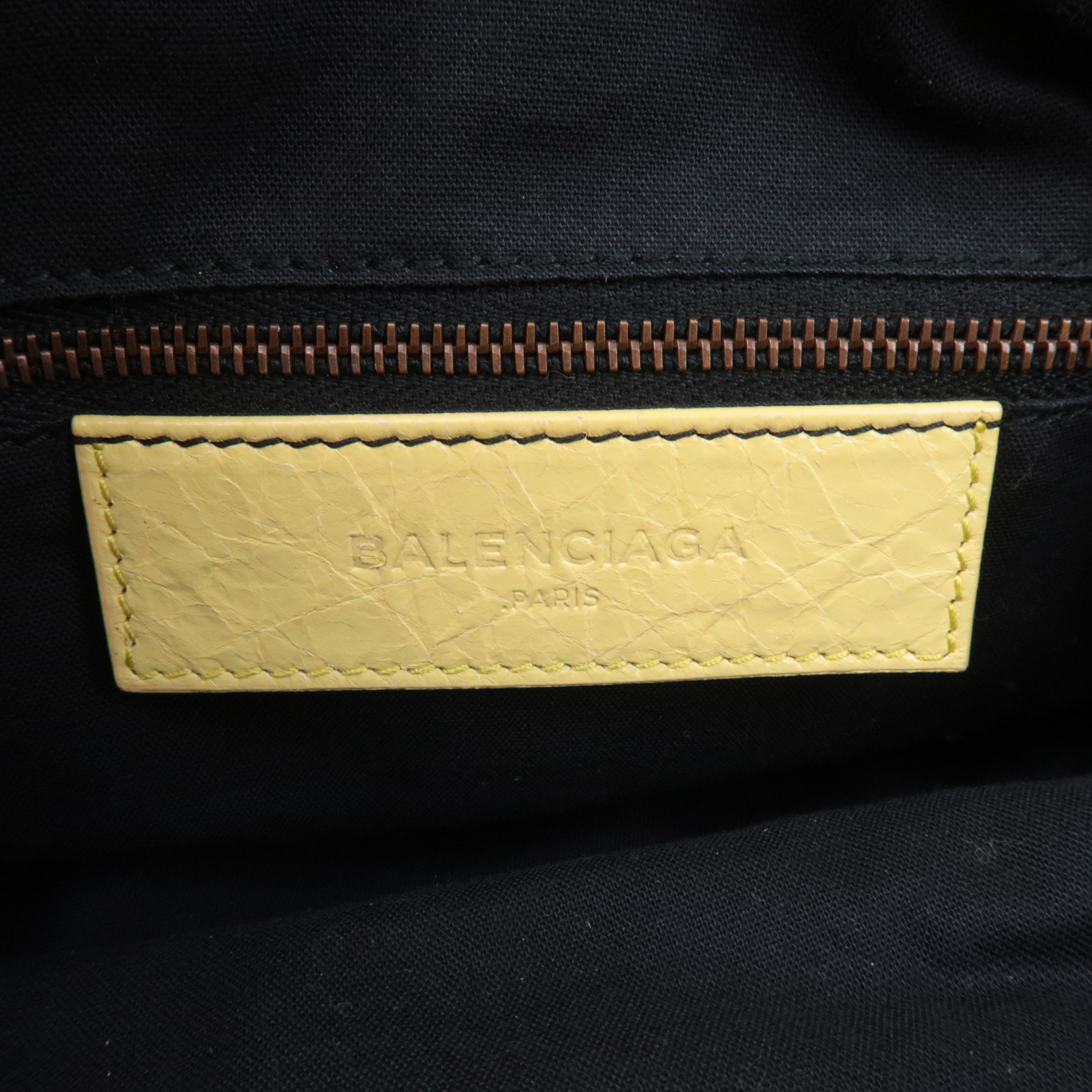 BALENCIAGA Classic Mini Pom Pom Handbag Leather Lime Yellow 246438