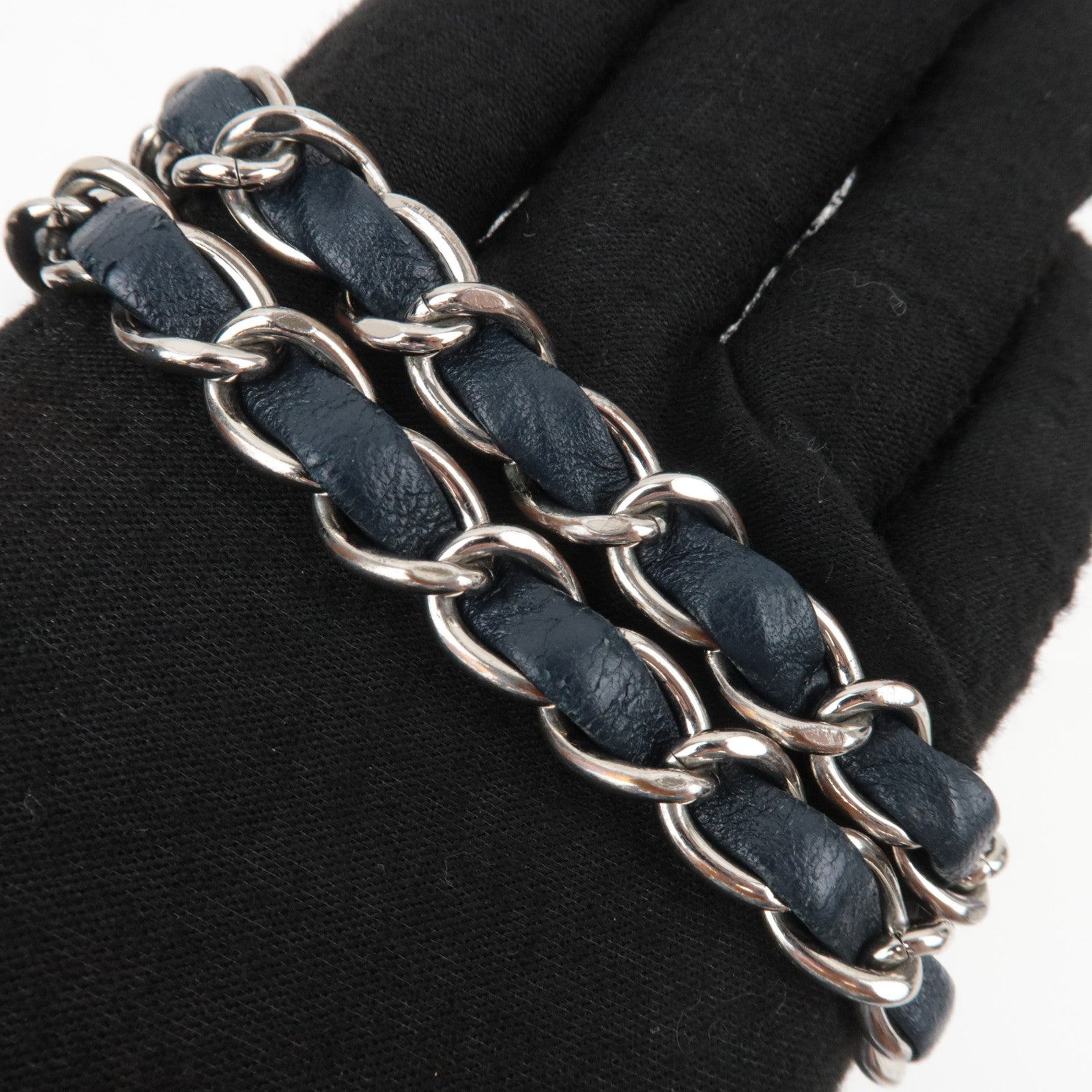 CHANEL Matelasse Chain Shoulder Bag Lambskin Navy Silver HDW