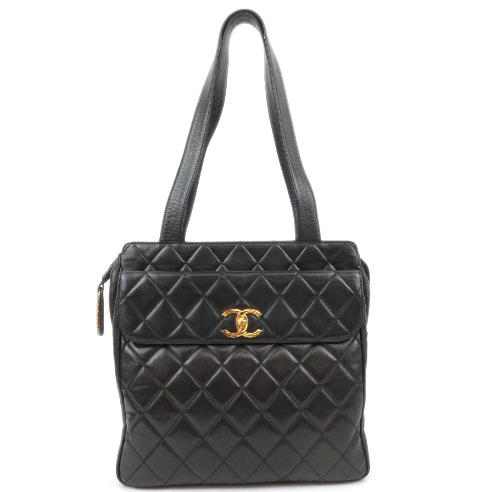 CHANEL Matelasse Lambskin Tote Bag Black Gold HDW89276