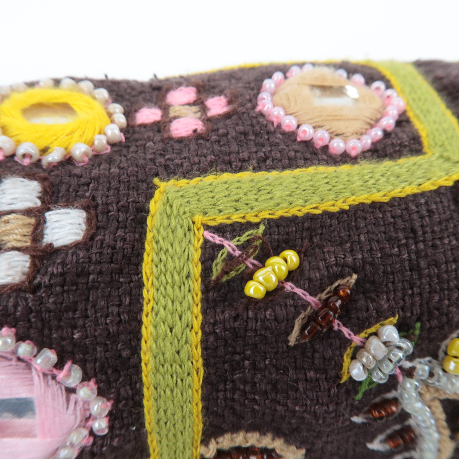 FENDI Beaded Mamma Baguette Shoulder Bag Brown Green Pink 26424