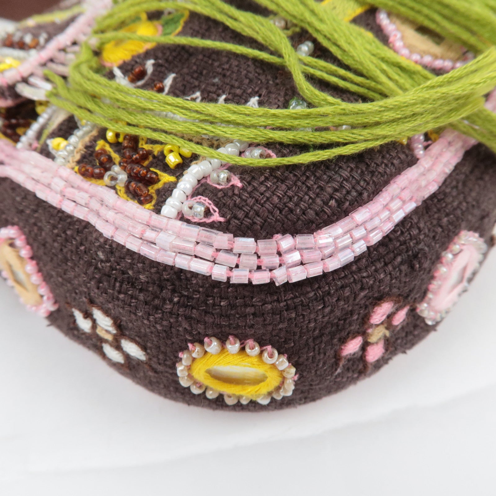 FENDI Beaded Mamma Baguette Shoulder Bag Brown Green Pink 26424
