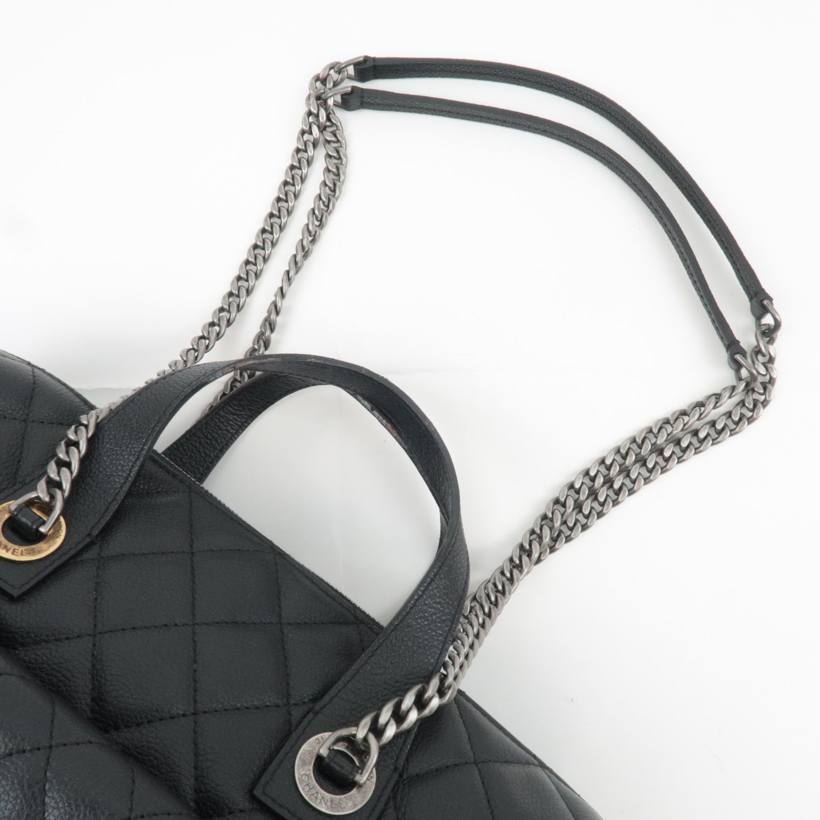 CHANEL Matelasse 2Way Leather Chain Shoulder Bag Black Mix HDW