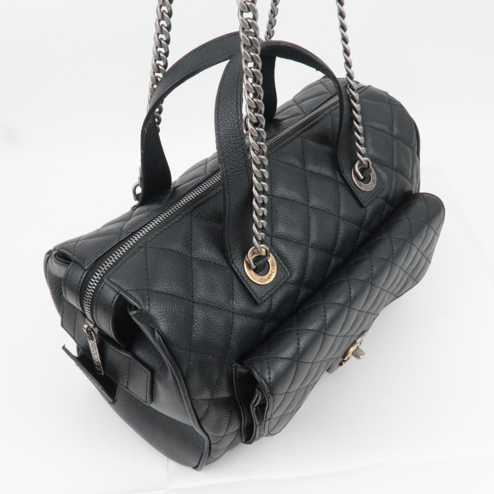 CHANEL Matelasse 2Way Leather Chain Shoulder Bag Black Mix HDW