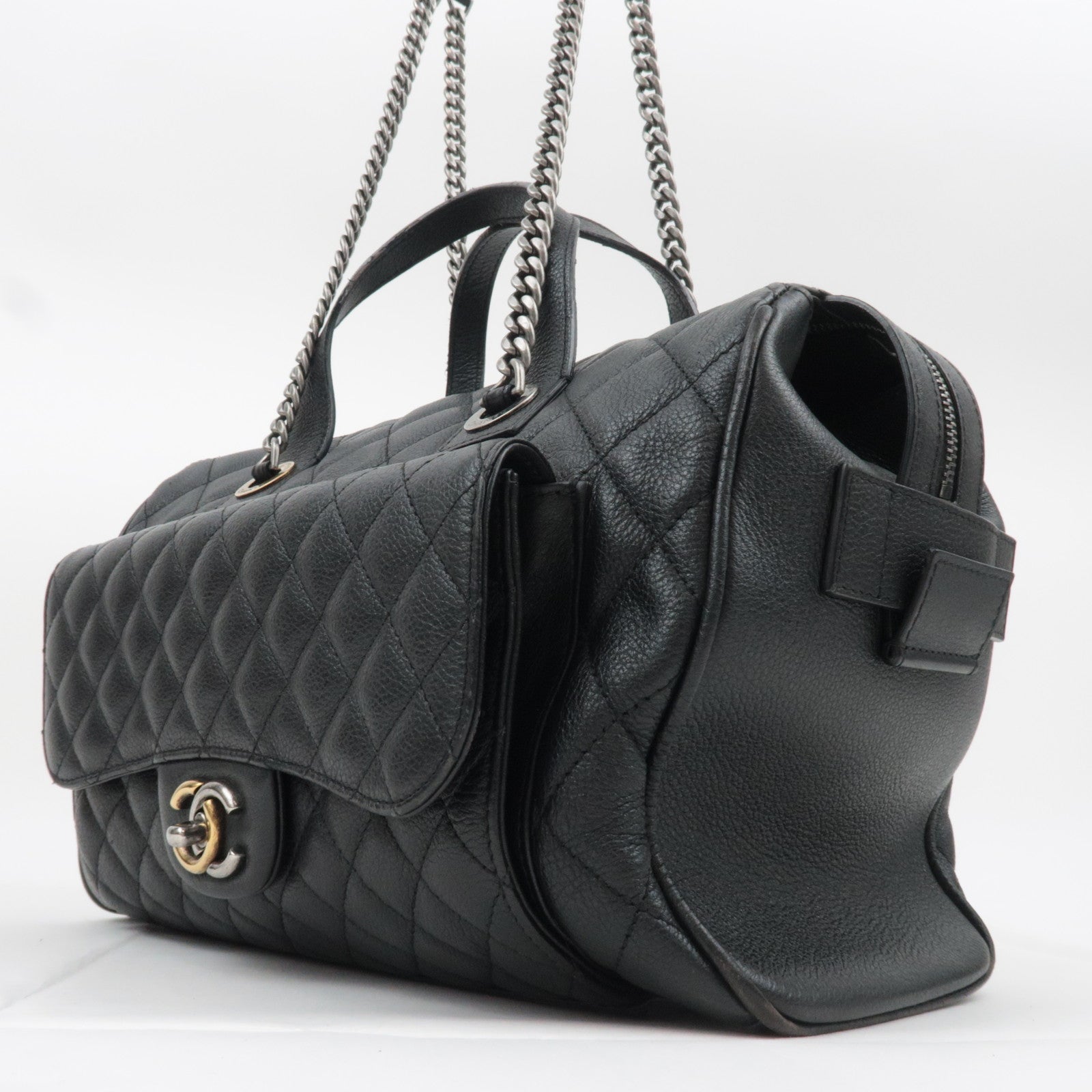 CHANEL Matelasse 2Way Leather Chain Shoulder Bag Black Mix HDW