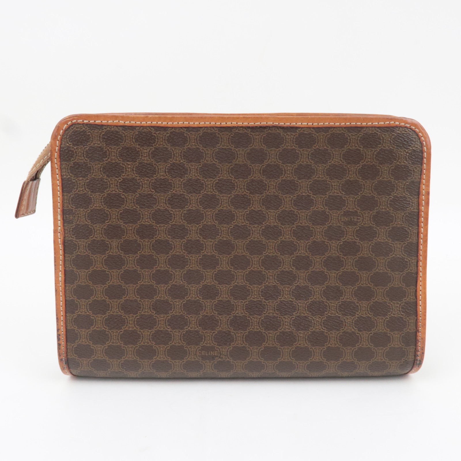 CELINE Macadam PVC Leather Clutch Bag Brown