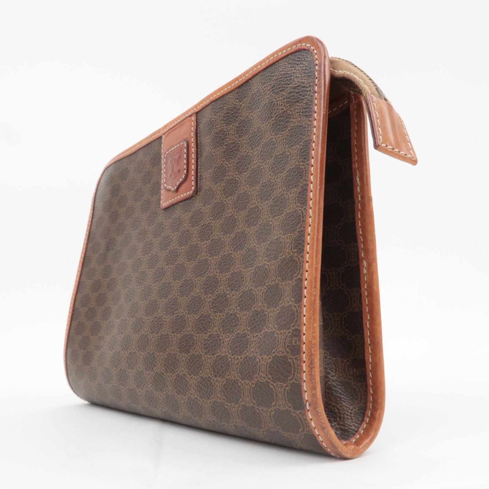 CELINE Macadam PVC Leather Clutch Bag Brown