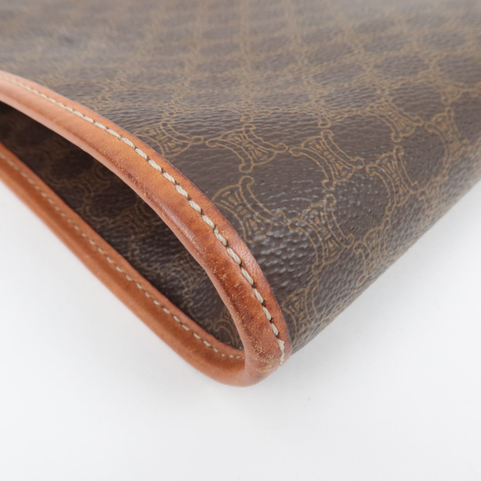 CELINE Macadam PVC Leather Clutch Bag Brown