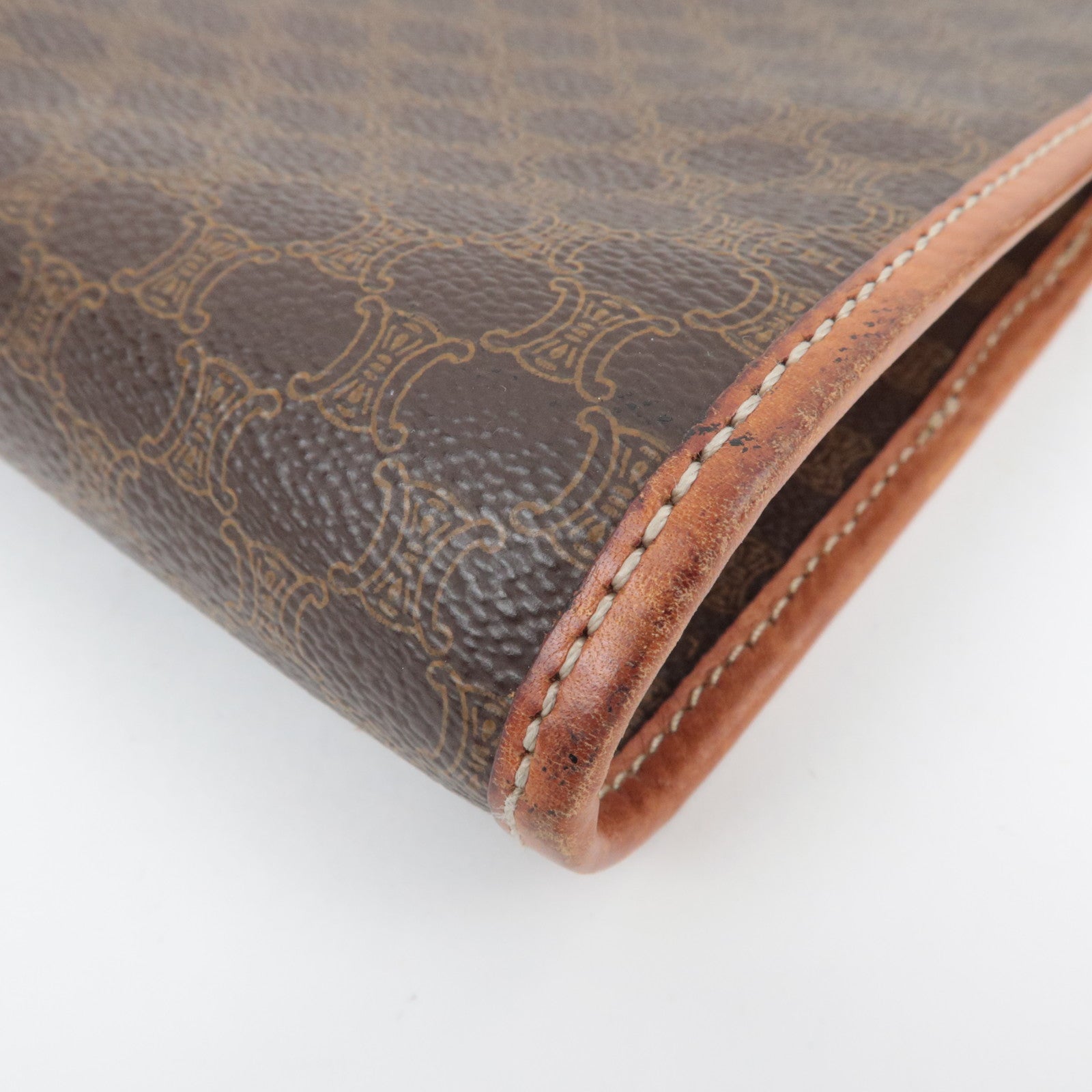 CELINE Macadam PVC Leather Clutch Bag Brown