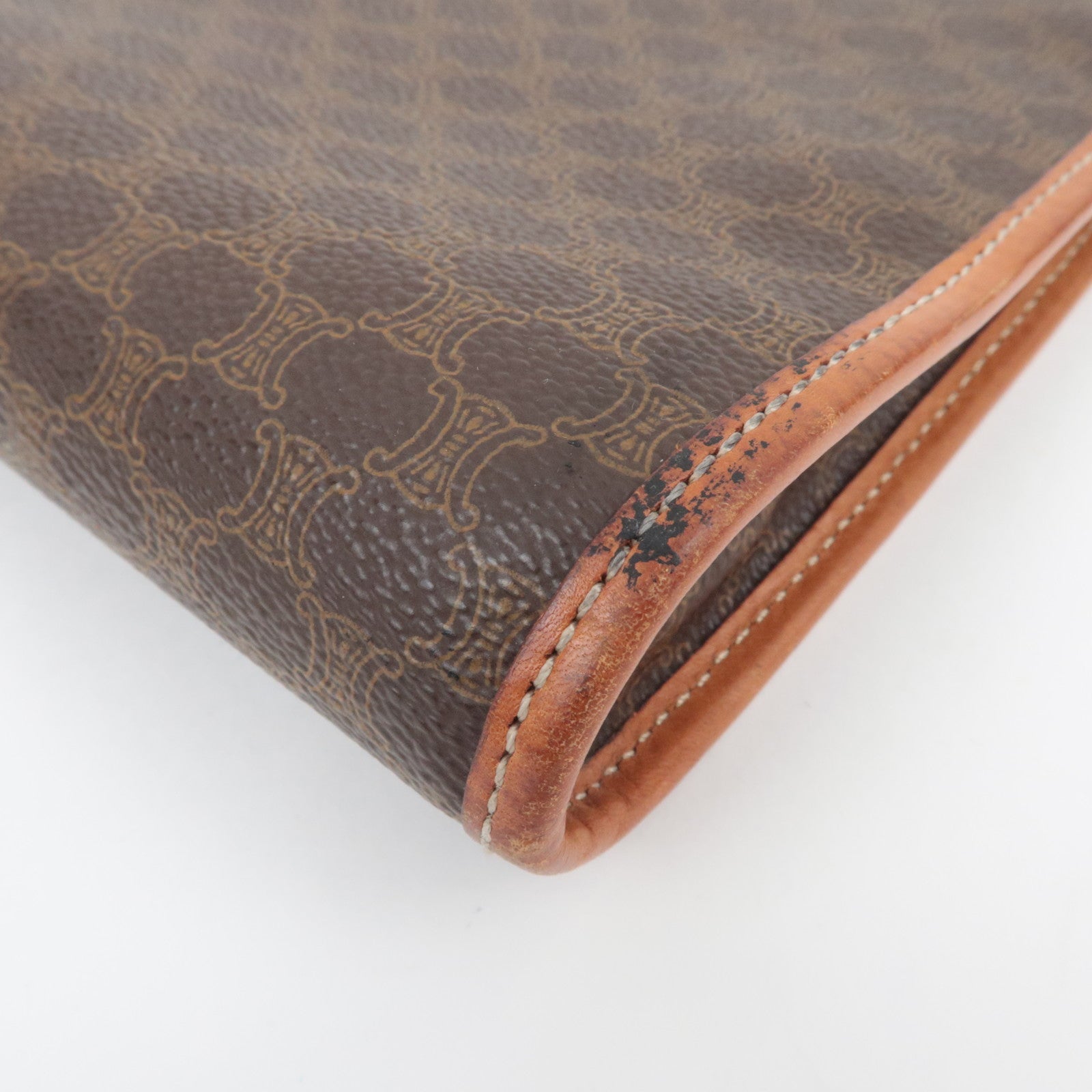 CELINE Macadam PVC Leather Clutch Bag Brown