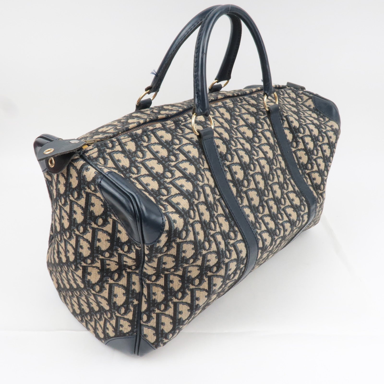 Christian Dior Trotter Canvas Leather Boston Bag Navy