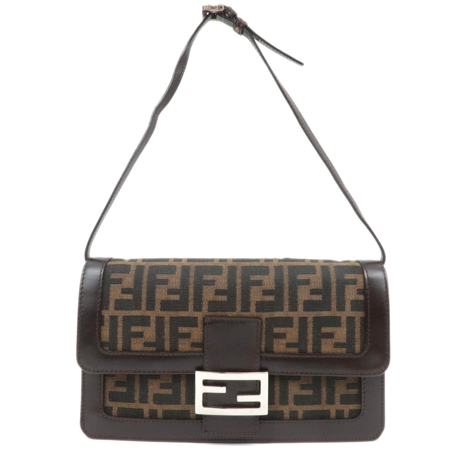 FENDI Zucca Canvas Leather Shoulder Bag Brown Black 1638189333