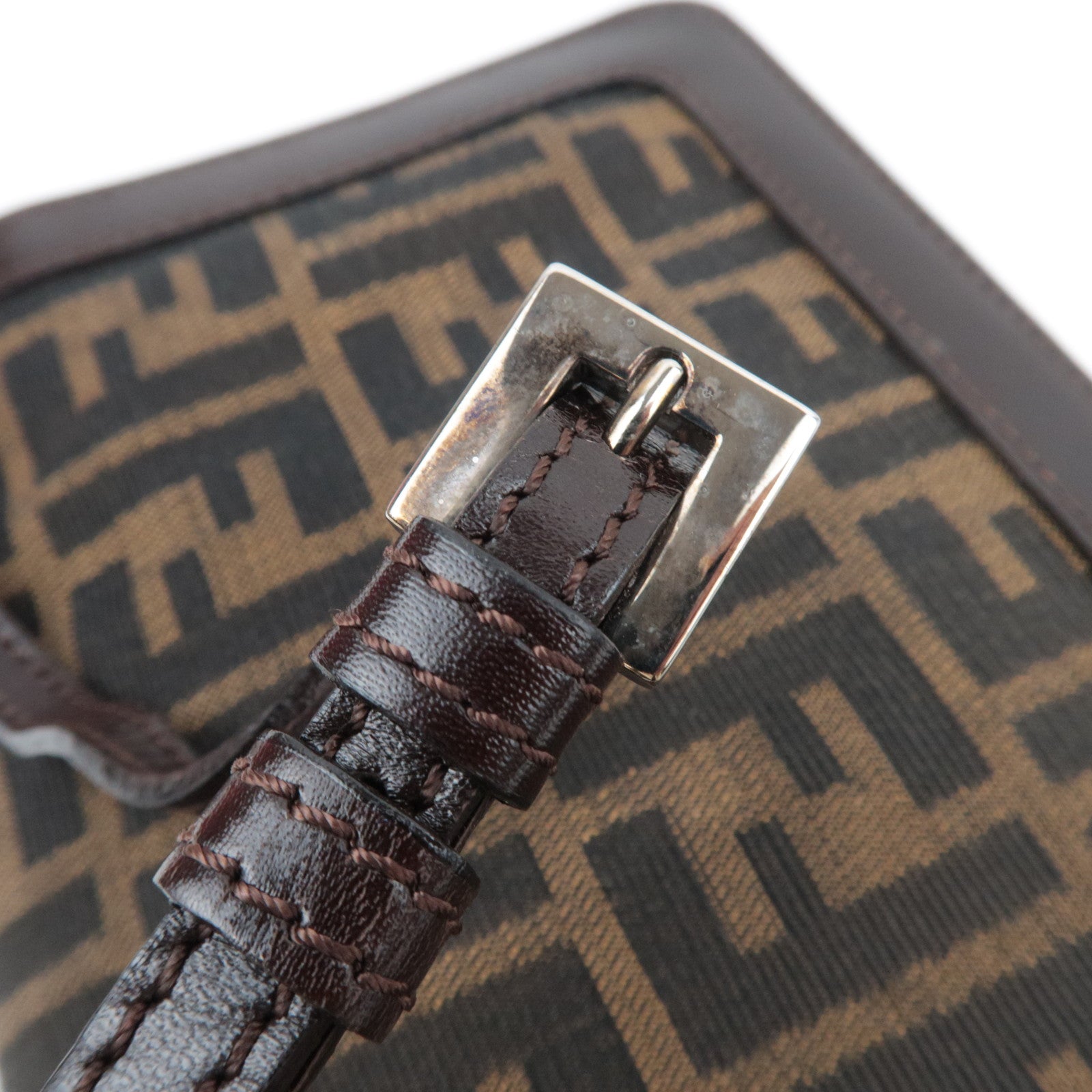 FENDI Zucca Canvas Leather Shoulder Bag Brown Black 16381
